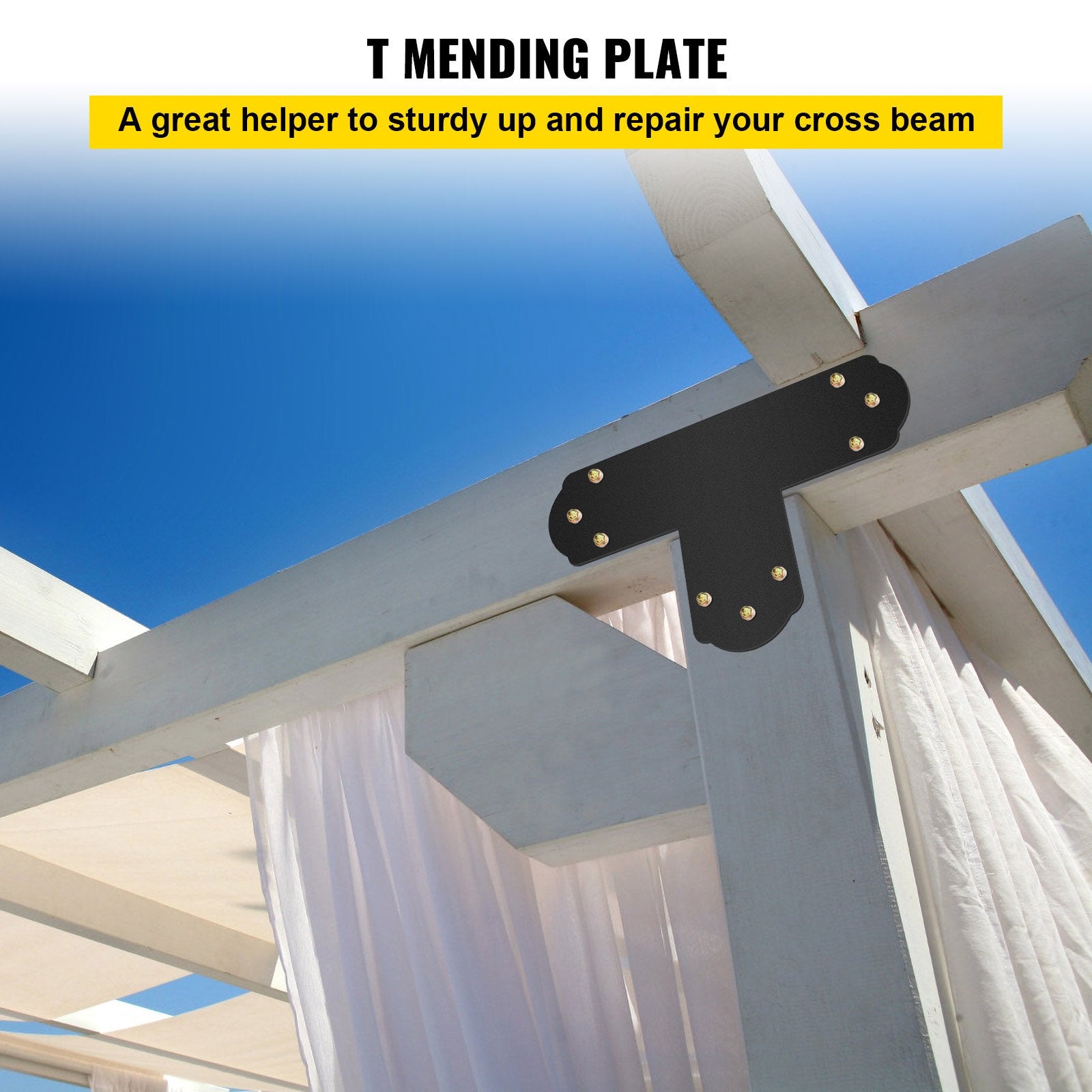 T Bracket 152.4x152.4mm 8 PCs Black Powder-Coated 16ga T Mend Plate Con w/Screws