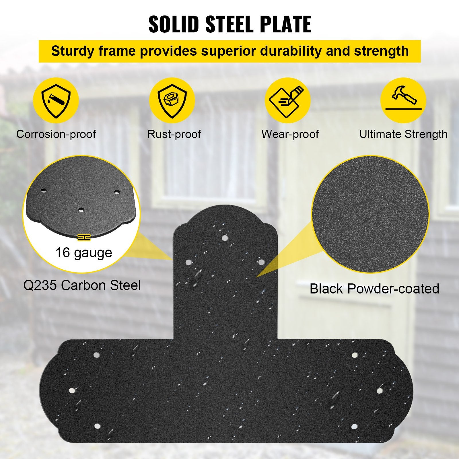 T Bracket 152.4x152.4mm 8 PCs Black Powder-Coated 16ga T Mend Plate Con w/Screws