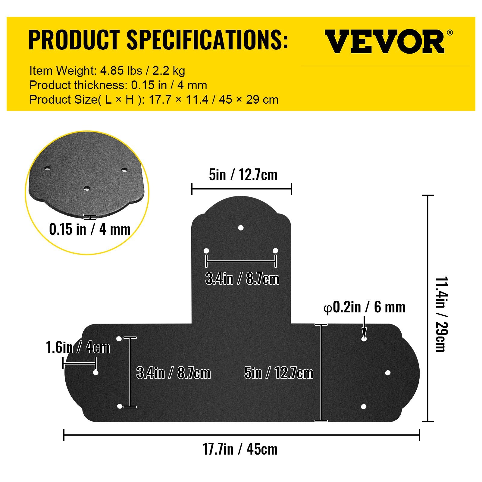 T Bracket 152.4x152.4mm 8 PCs Black Powder-Coated 16ga T Mend Plate Con w/Screws