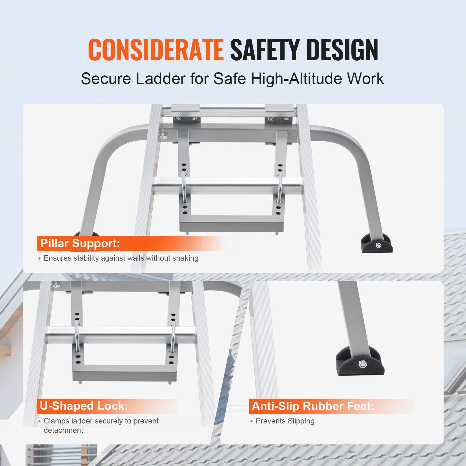 Ladder Stabilizer Heavy Duty Steel Roof Hook with Wing Span Standoff Anti-Slip
