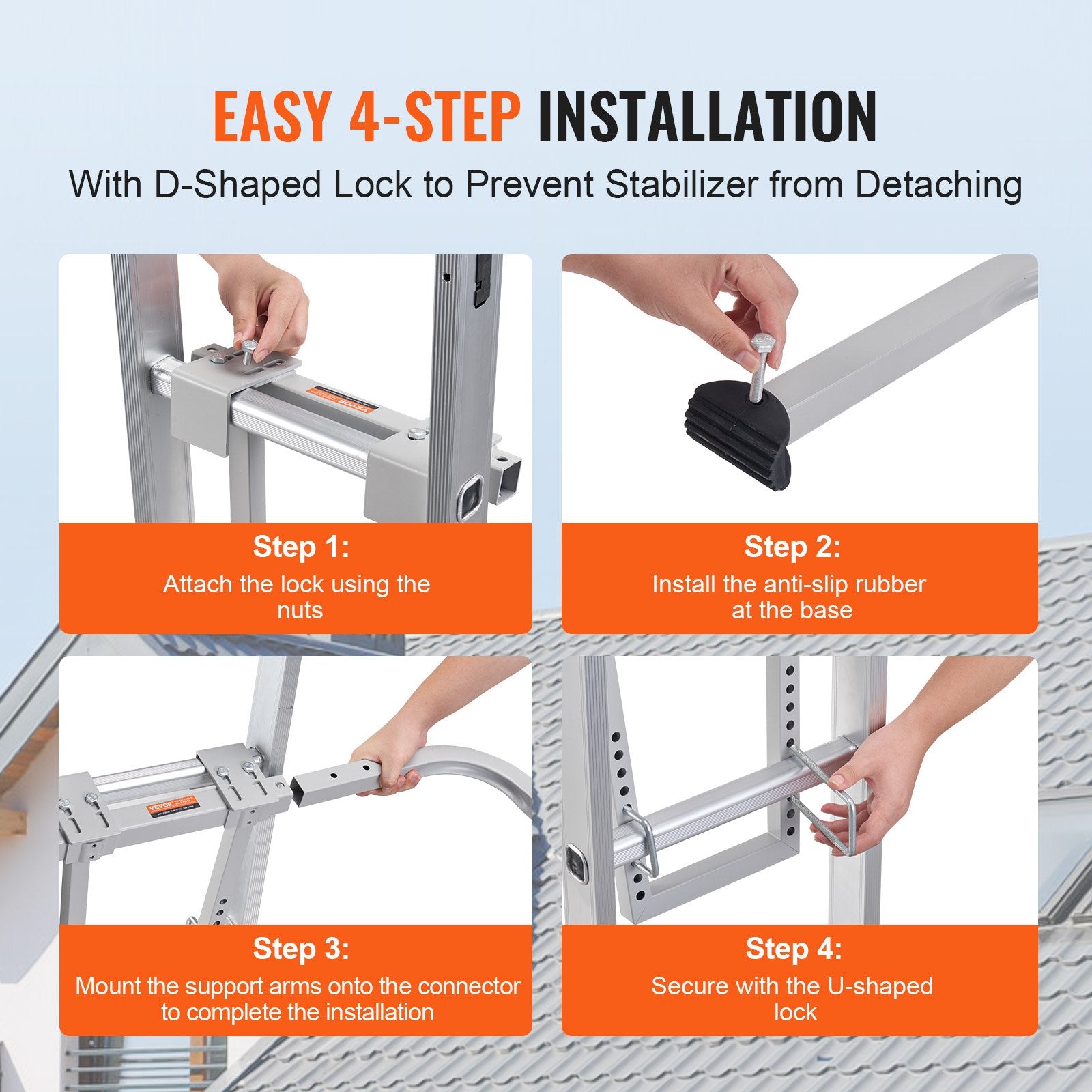 Ladder Stabilizer Heavy Duty Steel Roof Hook with Wing Span Standoff Anti-Slip