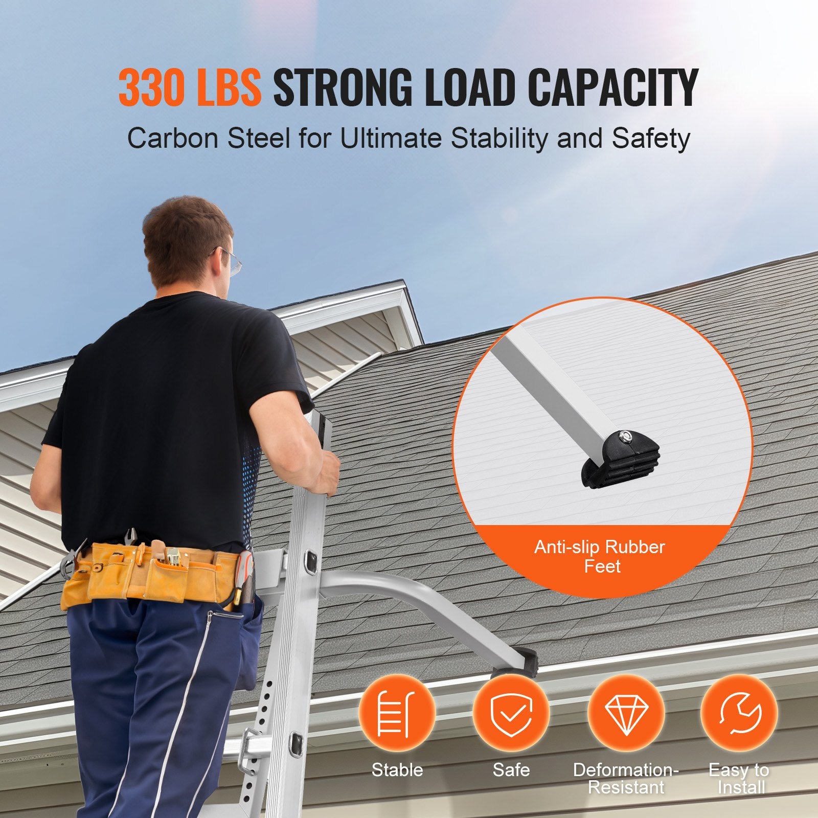 Ladder Stabilizer Heavy Duty Steel Roof Hook with Wing Span Standoff Anti-Slip