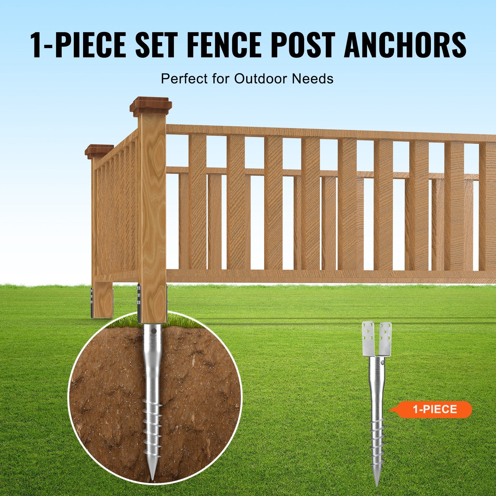 No Dig Ground Anchor 1-Pack 10x7x70cm U-Shape Steel Post Holder with Lag Bolts