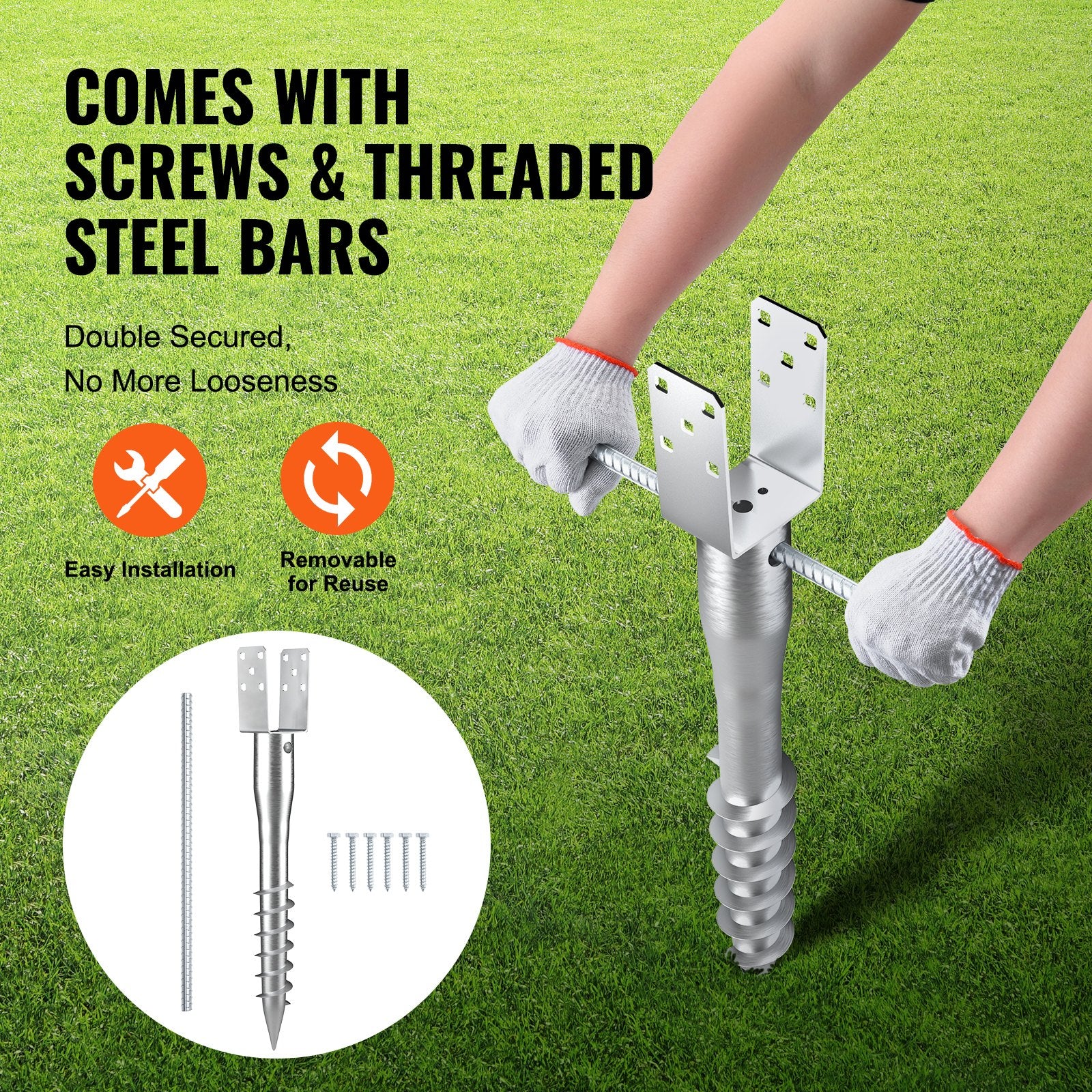 No Dig Ground Anchor 1-Pack 10x7x70cm U-Shape Steel Post Holder with Lag Bolts