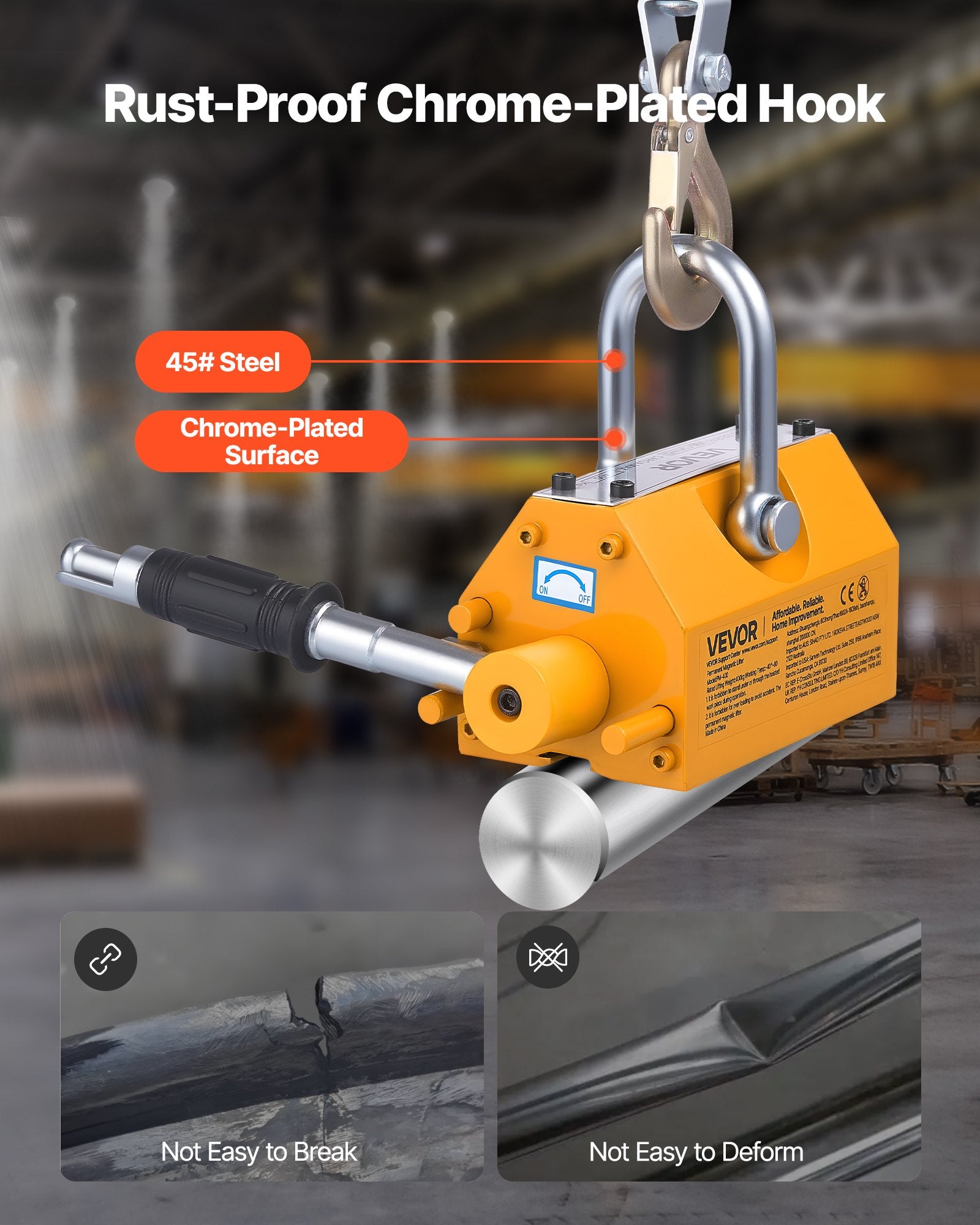 Permanent Magnetic Lifter 400kg N42 Neodymium with Hook & Release Handle