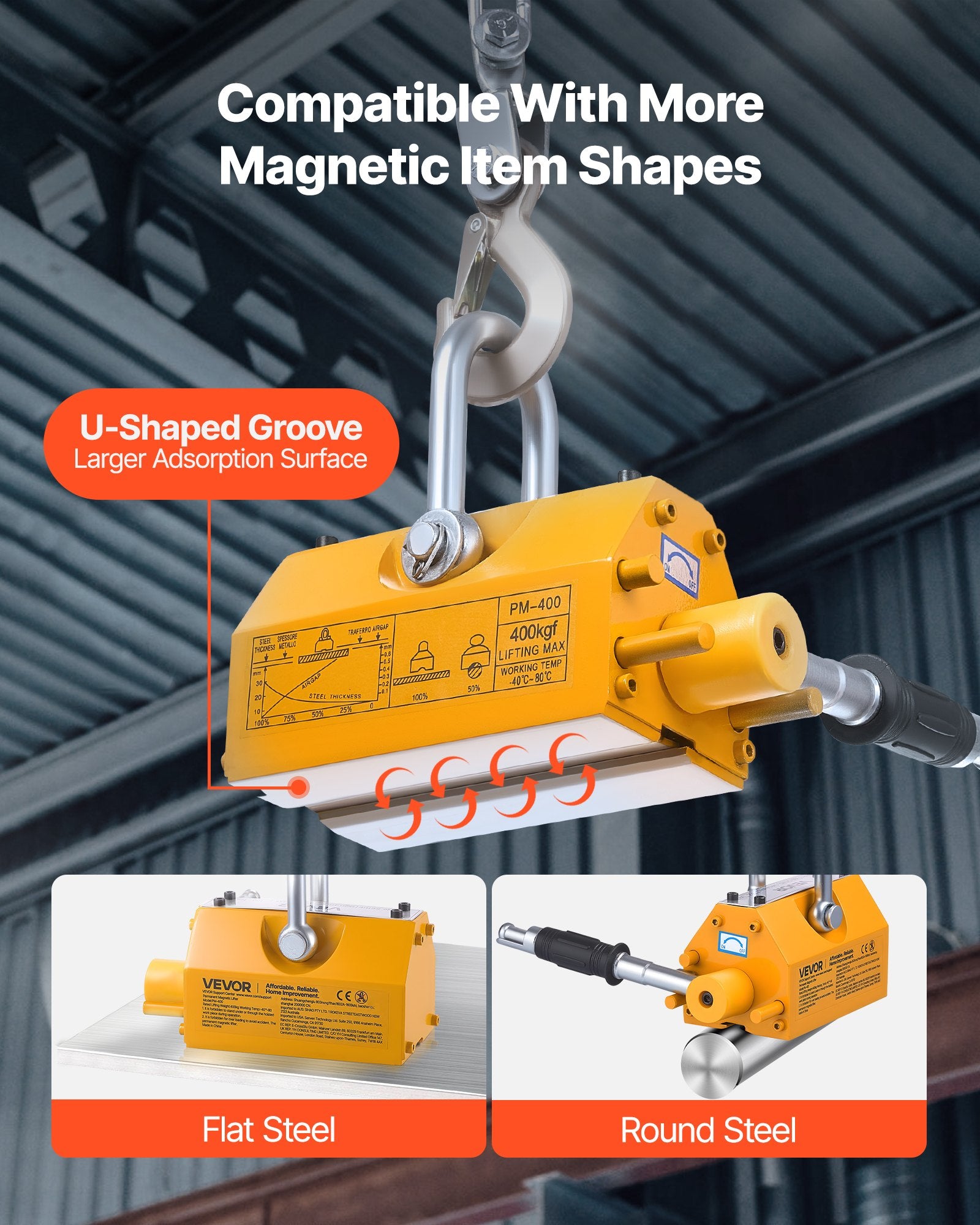 Permanent Magnetic Lifter 400kg N42 Neodymium with Hook & Release Handle