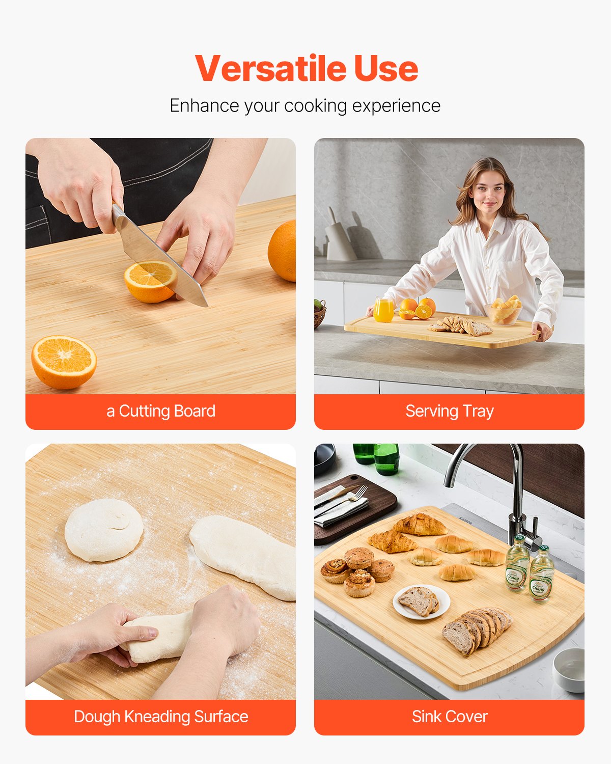 Bamboo Noodle Board Stove Top Cover Cutting Board with Juice Grooves