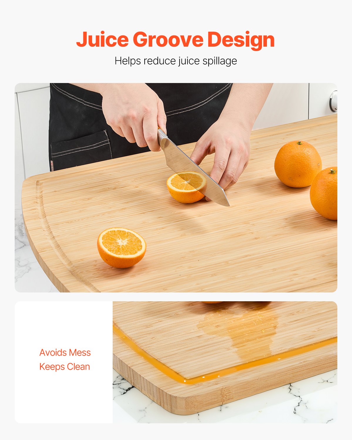 Bamboo Noodle Board Stove Top Cover Cutting Board with Juice Grooves