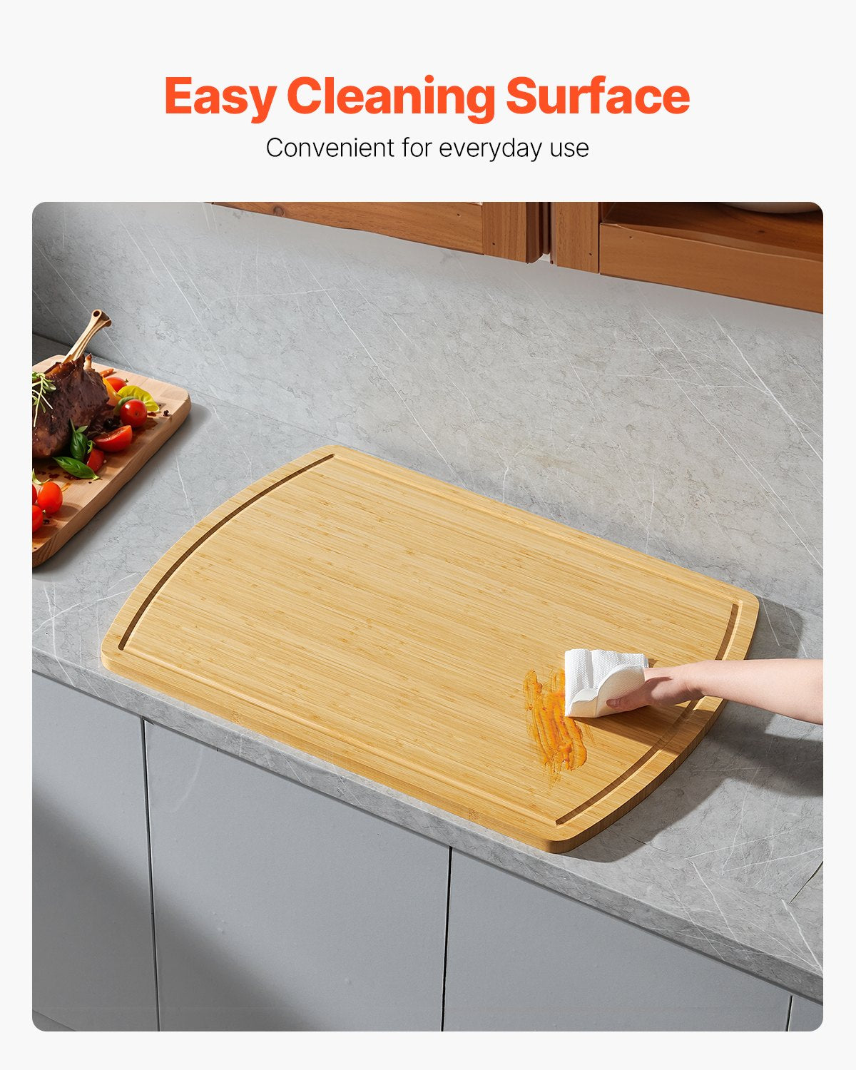 Bamboo Noodle Board Stove Top Cover Cutting Board with Juice Grooves