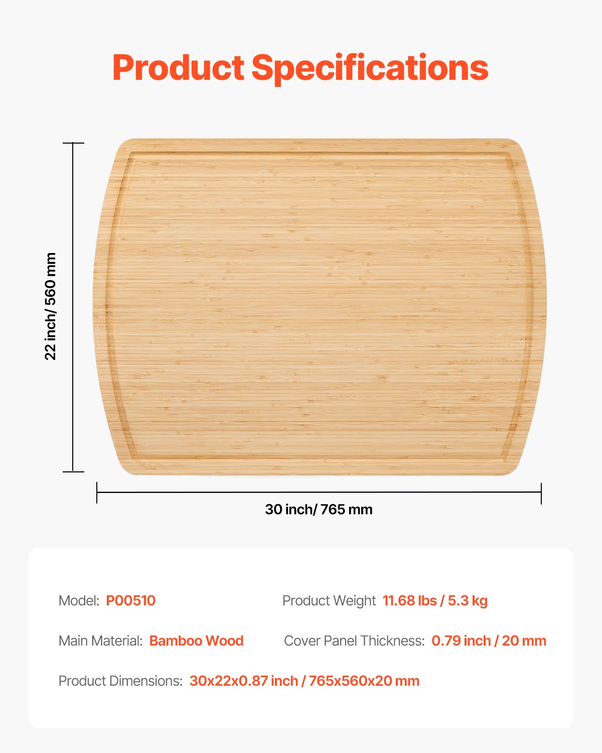 Bamboo Noodle Board Stove Top Cover Cutting Board with Juice Grooves