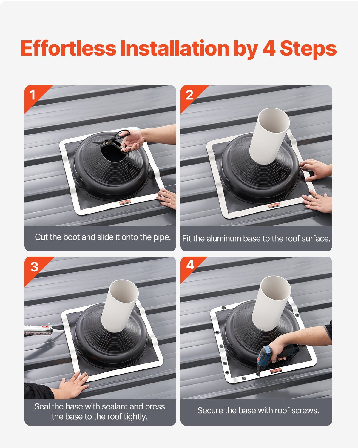 2 Pcs Roof Pipe Flashing Boots, Flexible EPDM Pipe Flashing 170-355mm Metal
