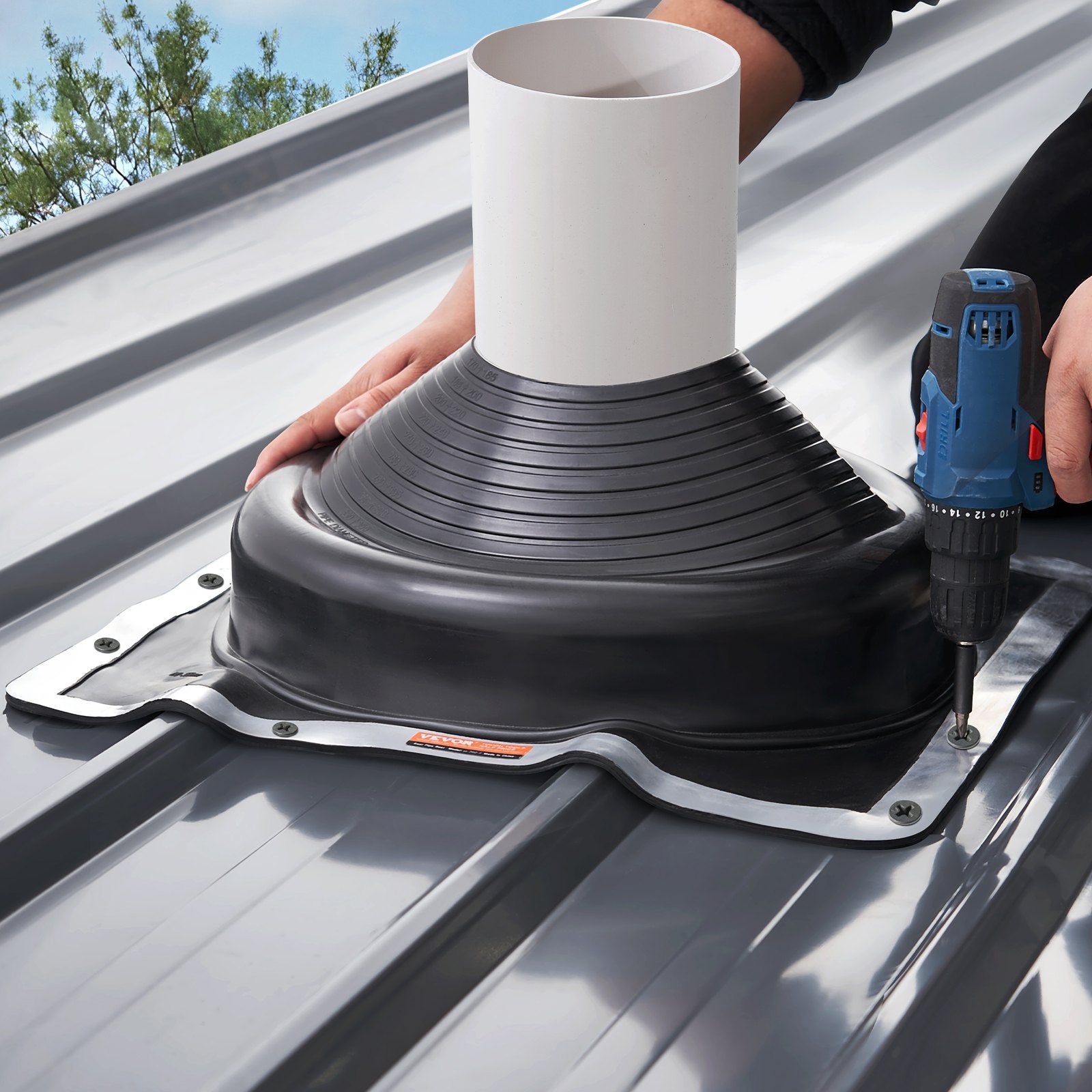 2 Pcs Roof Pipe Flashing Boots, Flexible EPDM Pipe Flashing 170-355mm Metal