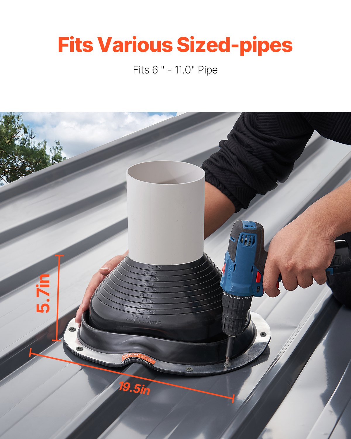 2 Pcs Roof Pipe Flashing Boots, Flexible EPDM Pipe Flashing 150-280mm Black