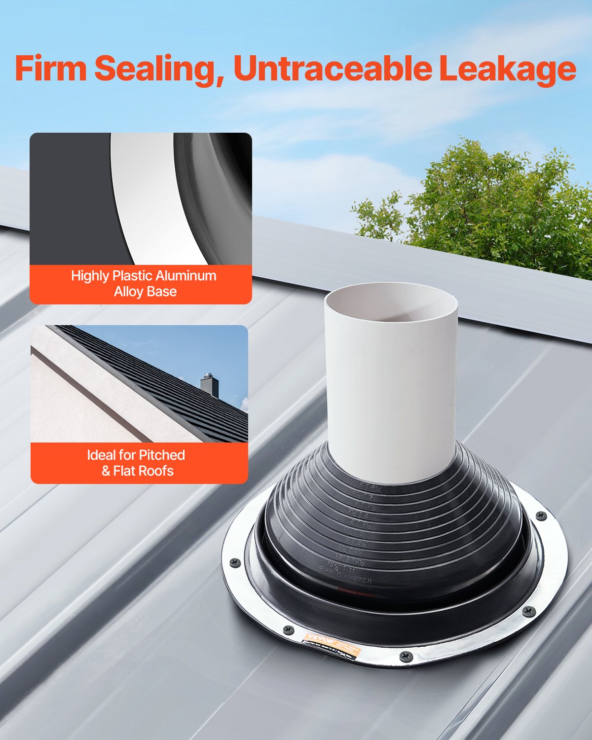 2 Pcs Roof Pipe Flashing Boots, Flexible EPDM Pipe Flashing 150-280mm Black