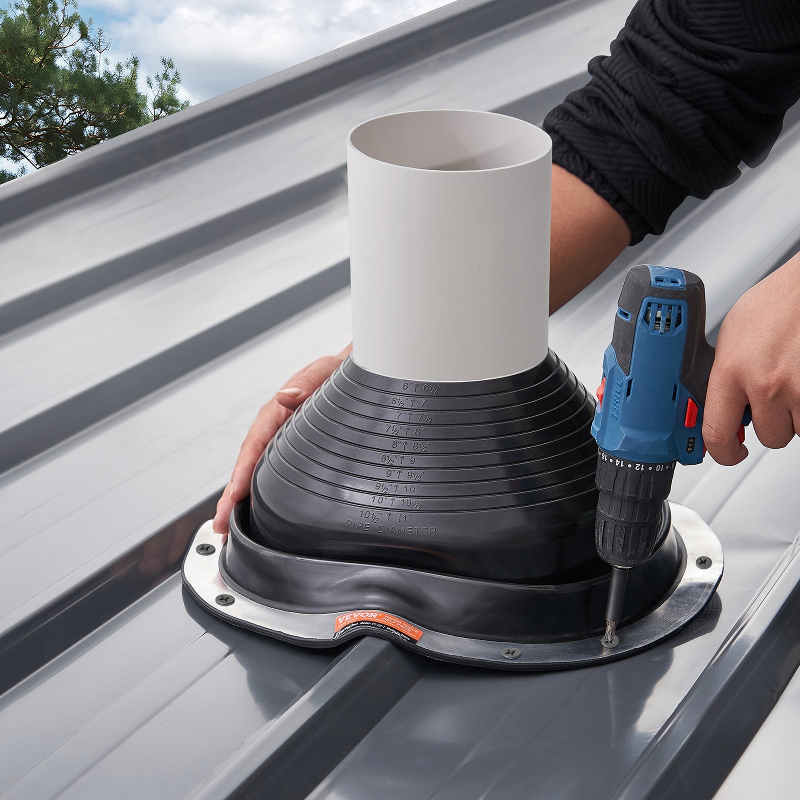 2 Pcs Roof Pipe Flashing Boots, Flexible EPDM Pipe Flashing 150-280mm Black