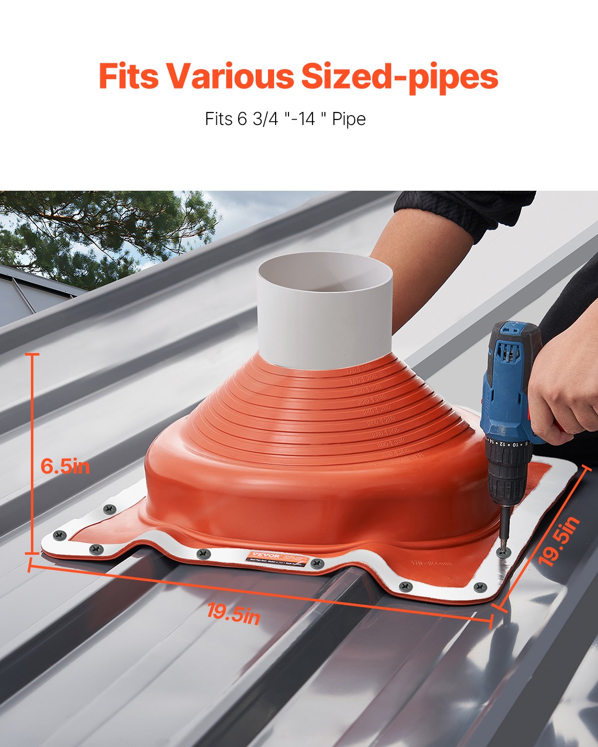 2 Pcs Roof Pipe Flashing Boot, Flexible Silicone Pipe Flashing 170-355mm Square
