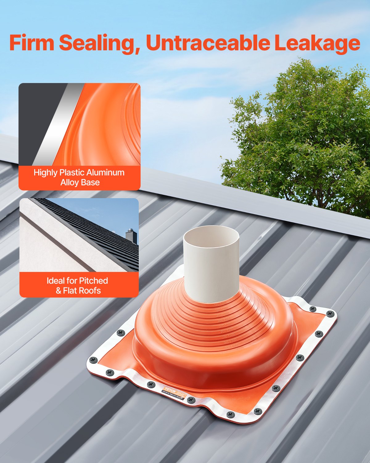 2 Pcs Roof Pipe Flashing Boot, Flexible Silicone Pipe Flashing 170-355mm Square