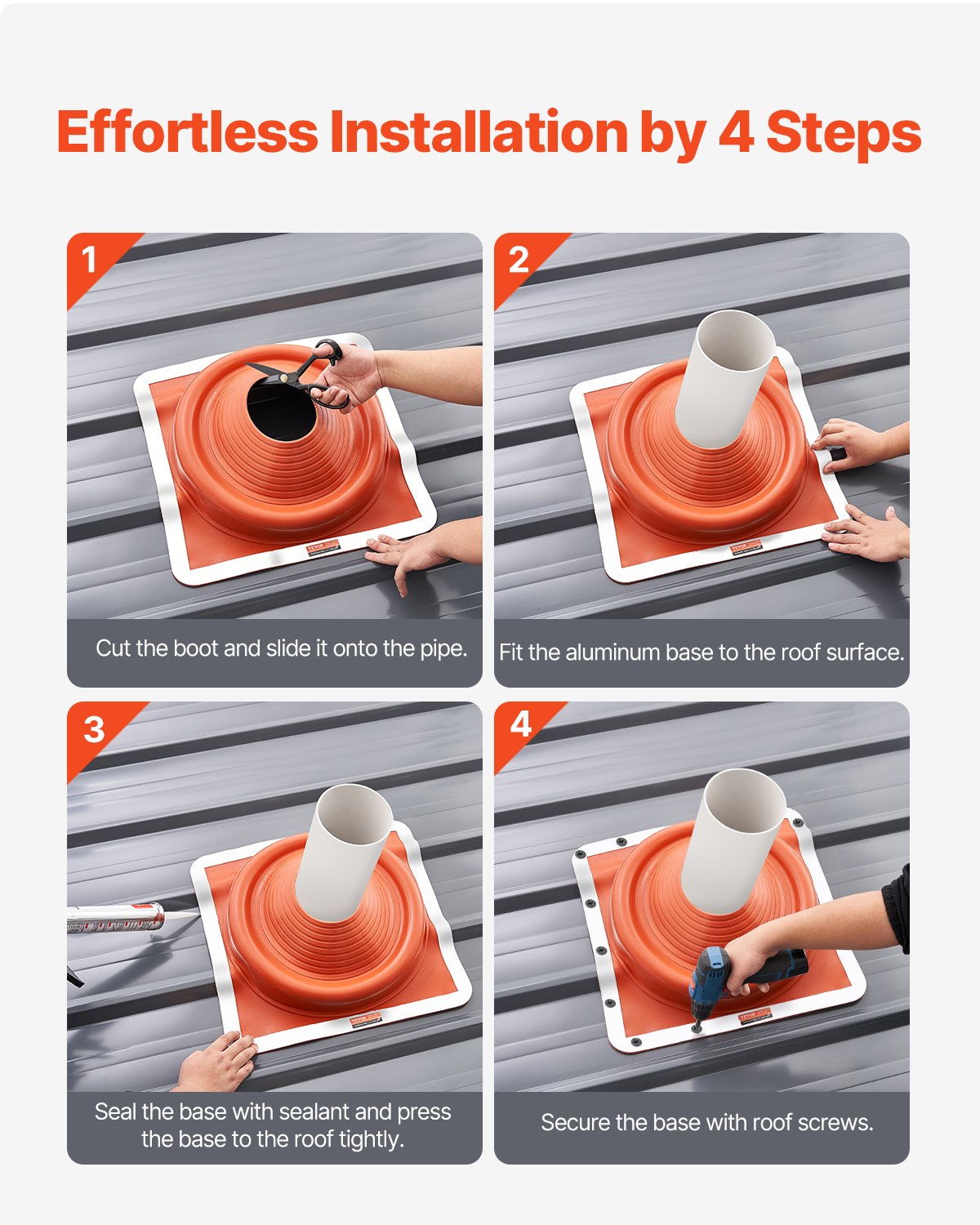 2 Pcs Roof Pipe Flashing Boot, Flexible Silicone Pipe Flashing 170-355mm Square