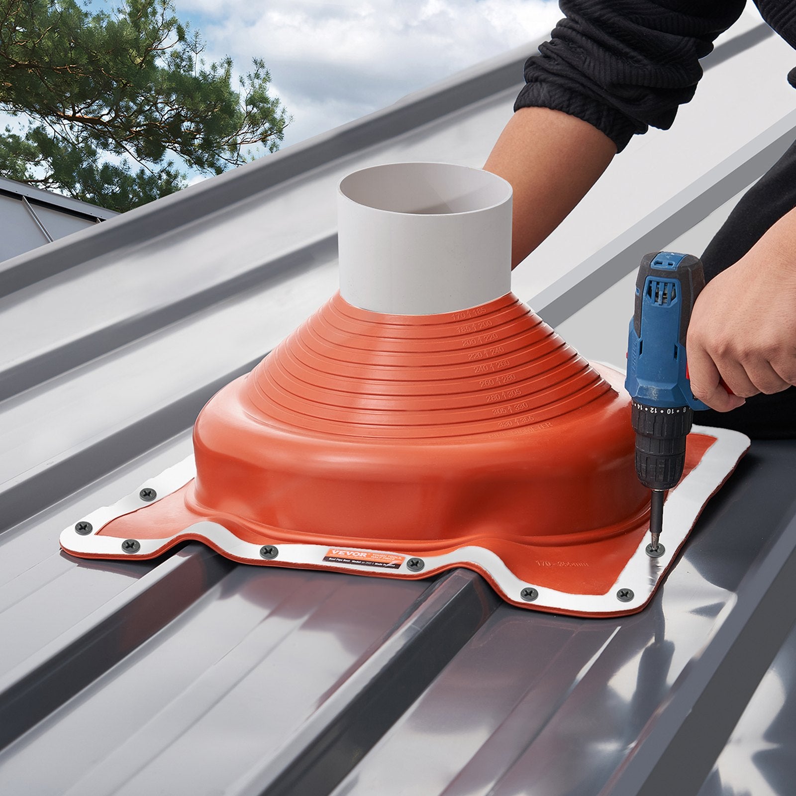 2 Pcs Roof Pipe Flashing Boot, Flexible Silicone Pipe Flashing 170-355mm Square