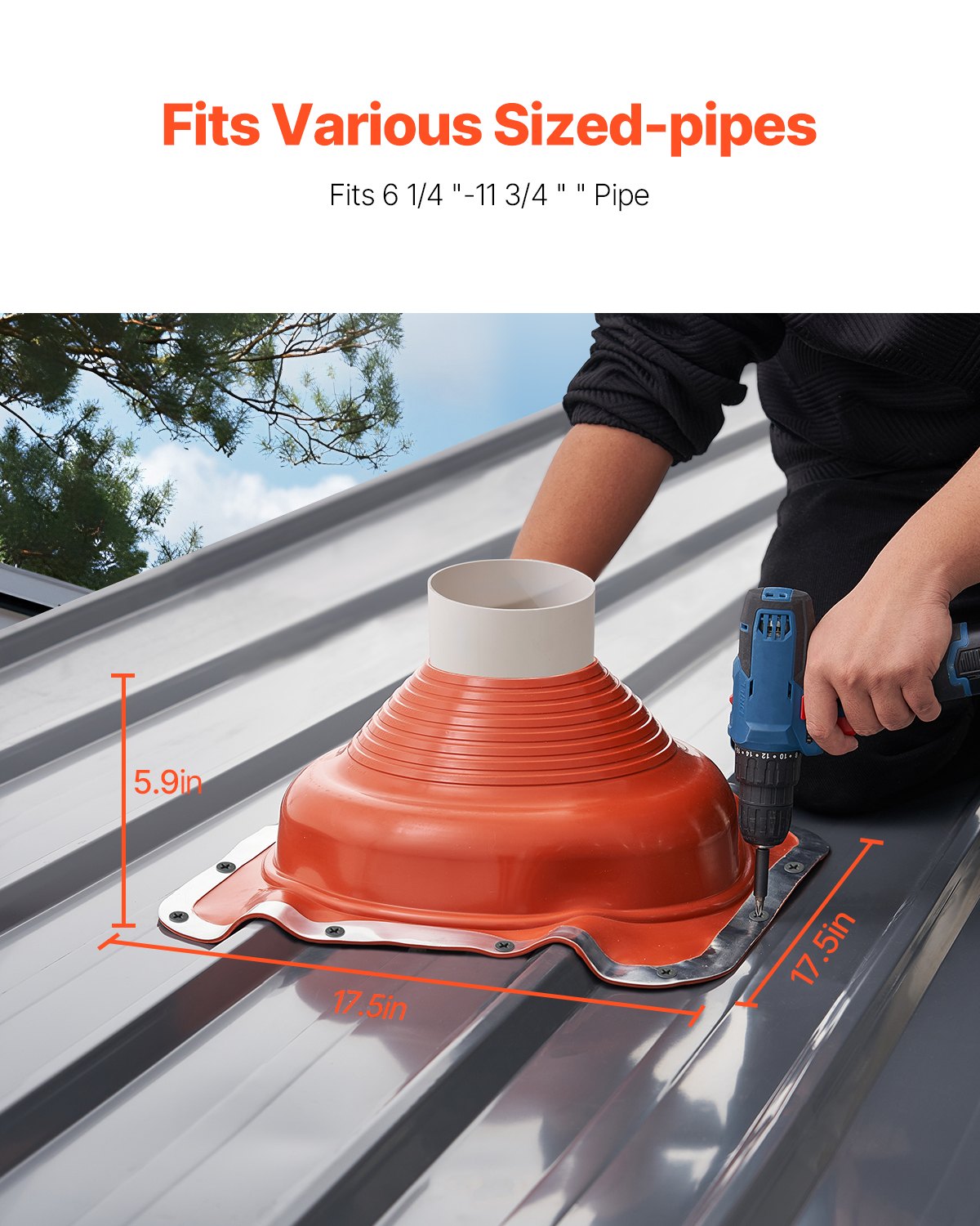 2 PCs Roof Pipe Flashing Boots, Flexible Silicone Pipe Flashing 160-300mm Red