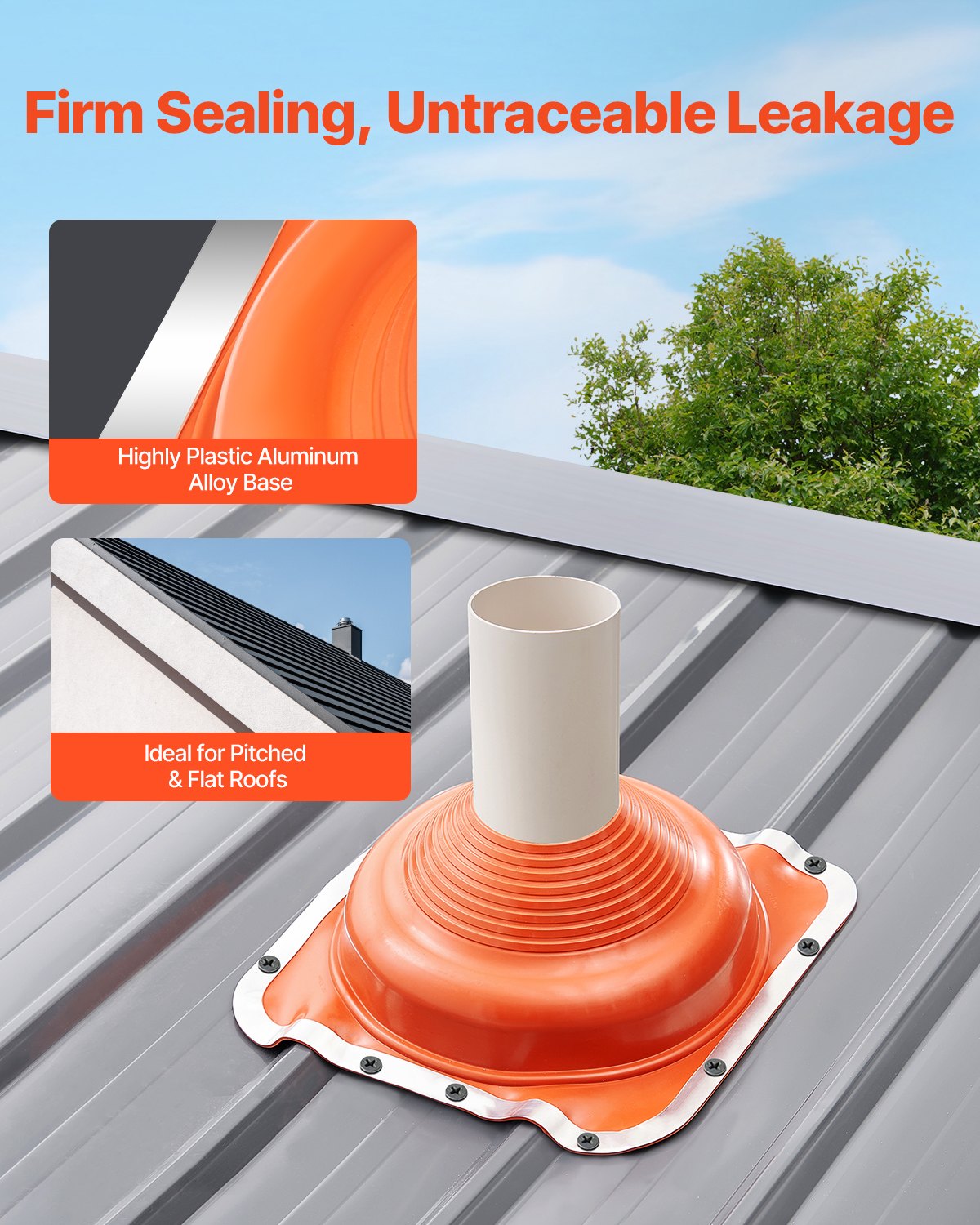 2 PCs Roof Pipe Flashing Boots, Flexible Silicone Pipe Flashing 160-300mm Red