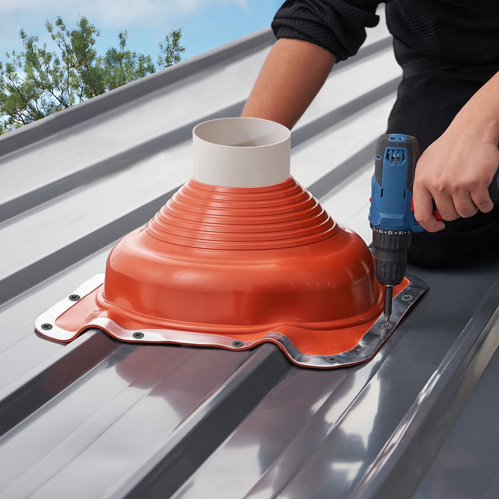 2 PCs Roof Pipe Flashing Boots, Flexible Silicone Pipe Flashing 160-300mm Red