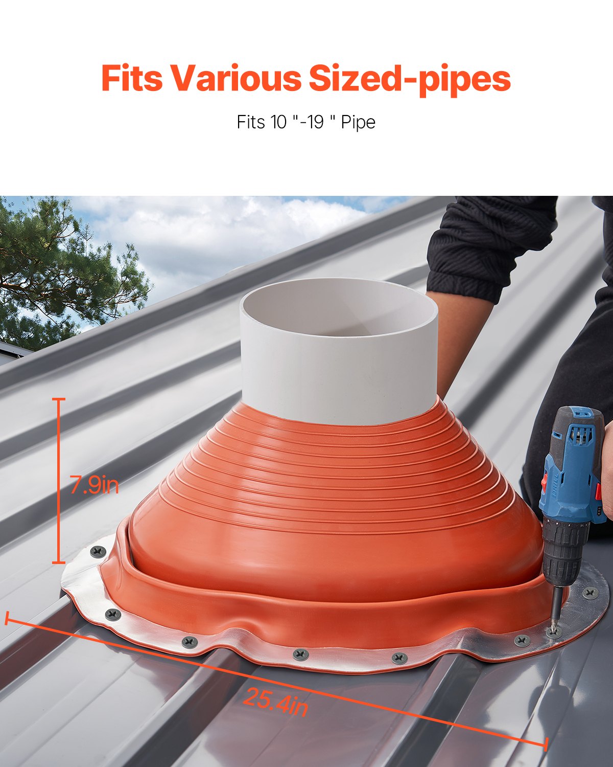 Roof Pipe Flashing Boot, Flexible Silicone Pipe Flashing 254-483mm Red Base