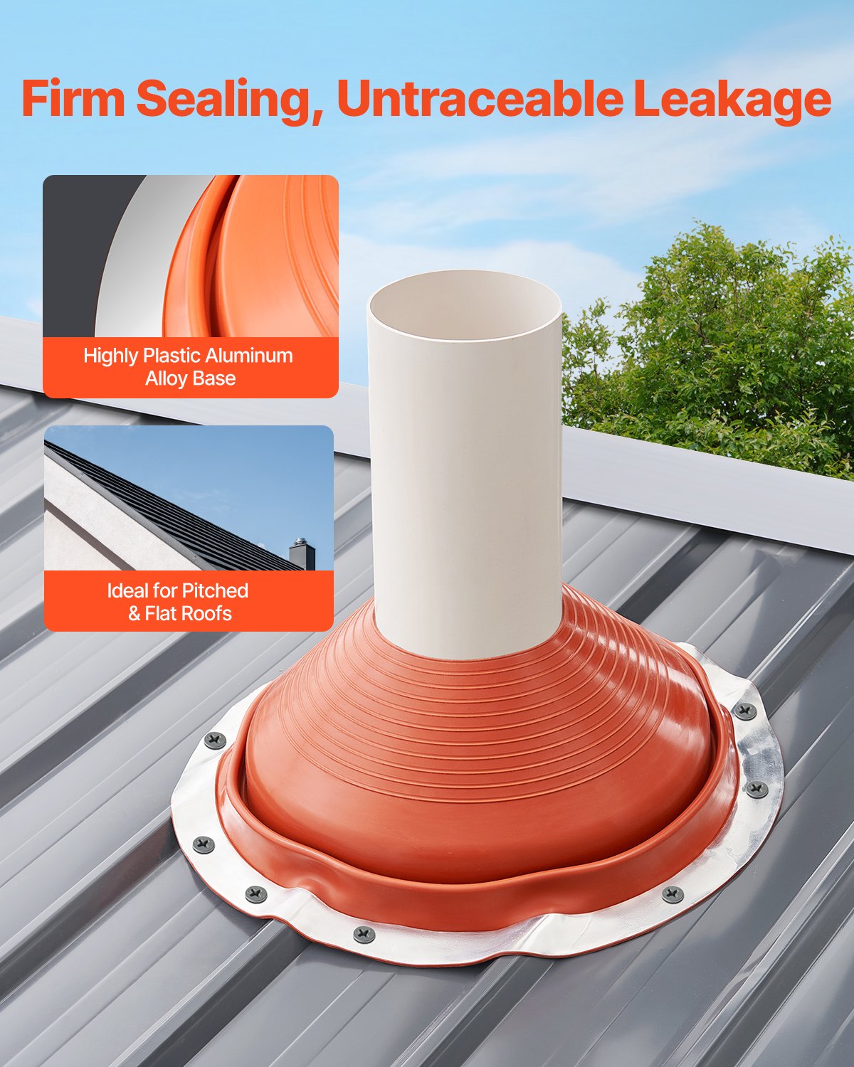 Roof Pipe Flashing Boot, Flexible Silicone Pipe Flashing 254-483mm Red Base