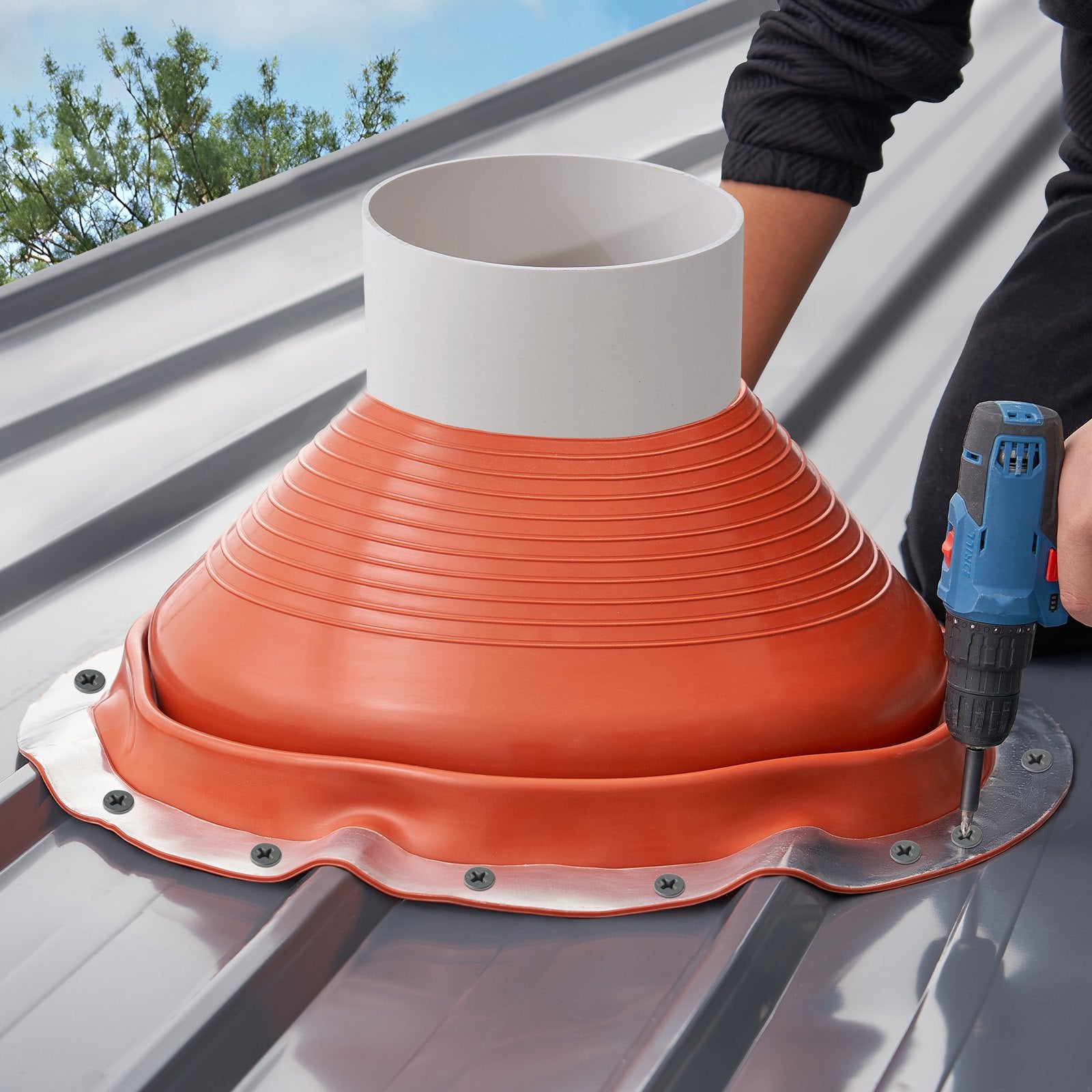 Roof Pipe Flashing Boot, Flexible Silicone Pipe Flashing 254-483mm Red Base
