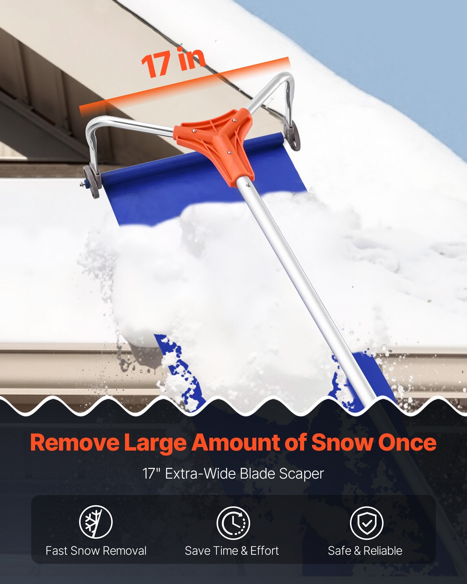 Snow Roof Rake 27cm Aluminum Blade 1.25-5.24m Adjustable with Wheels & Slide