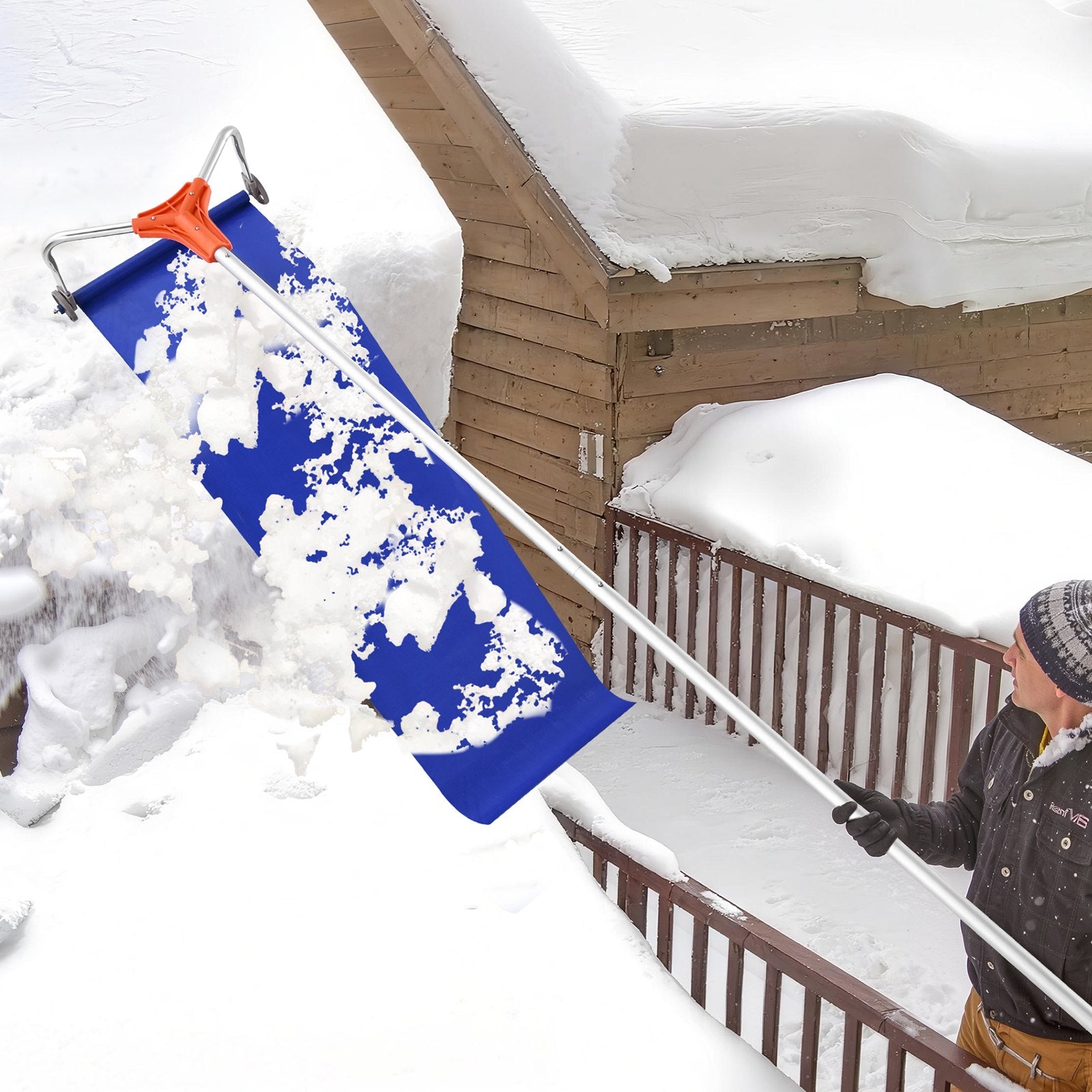 Snow Roof Rake 27cm Aluminum Blade 1.25-5.24m Adjustable with Wheels & Slide