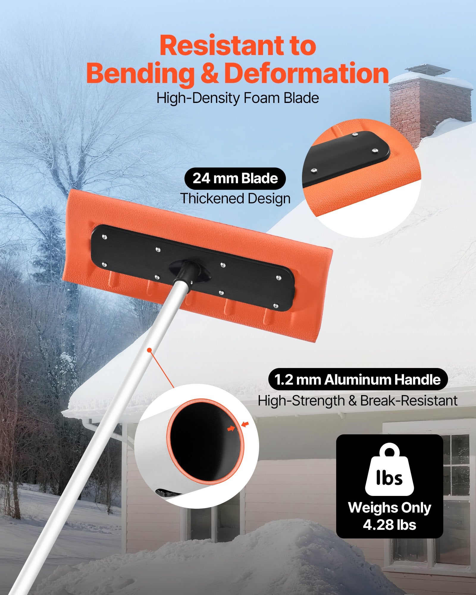 Snow Roof Rake 45cm Foam Blade 2.25-5.62m Adjustable with Extension Tubes