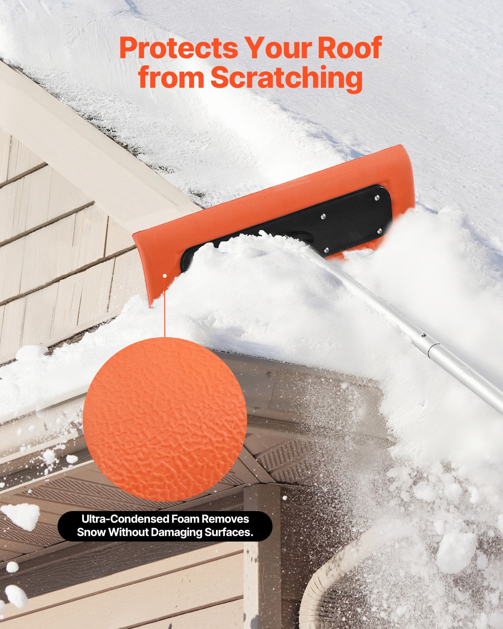 Snow Roof Rake 45cm Foam Blade 2.25-5.62m Adjustable with Extension Tubes