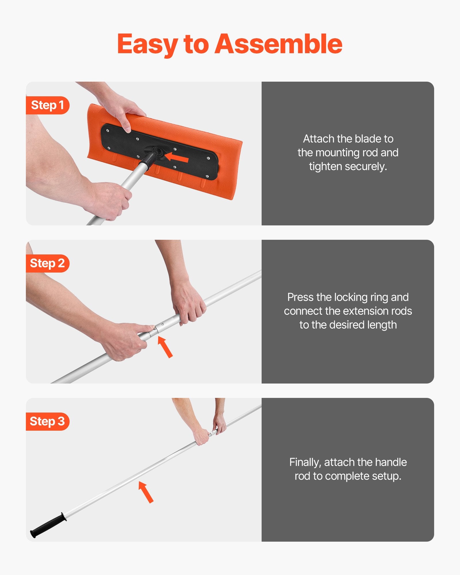 Snow Roof Rake 45cm Foam Blade 2.25-5.62m Adjustable with Extension Tubes