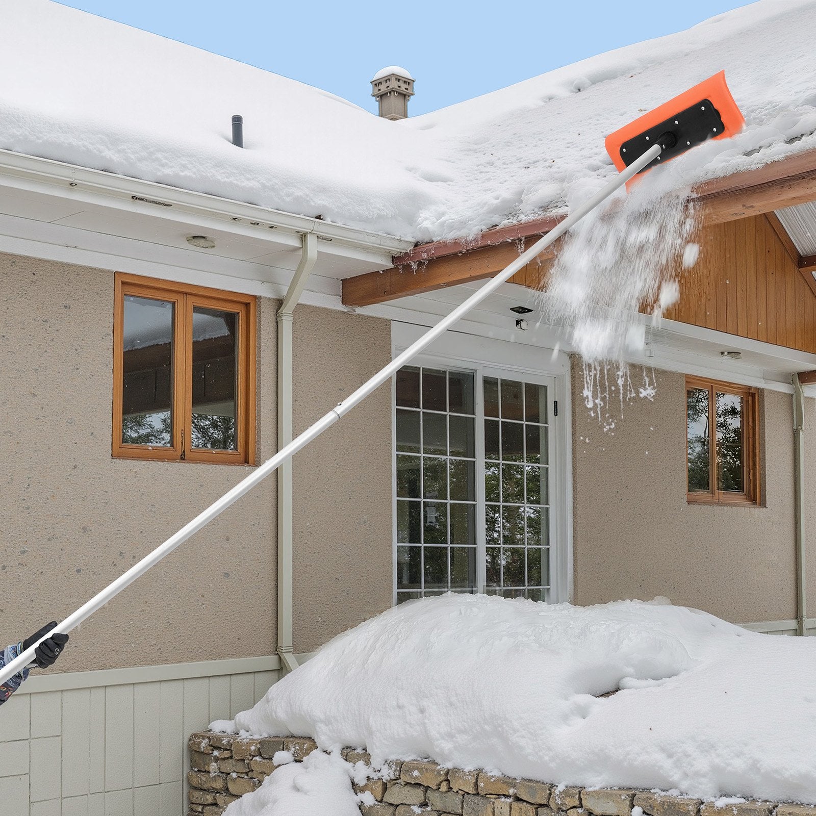 Snow Roof Rake 45cm Foam Blade 2.25-5.62m Adjustable with Extension Tubes