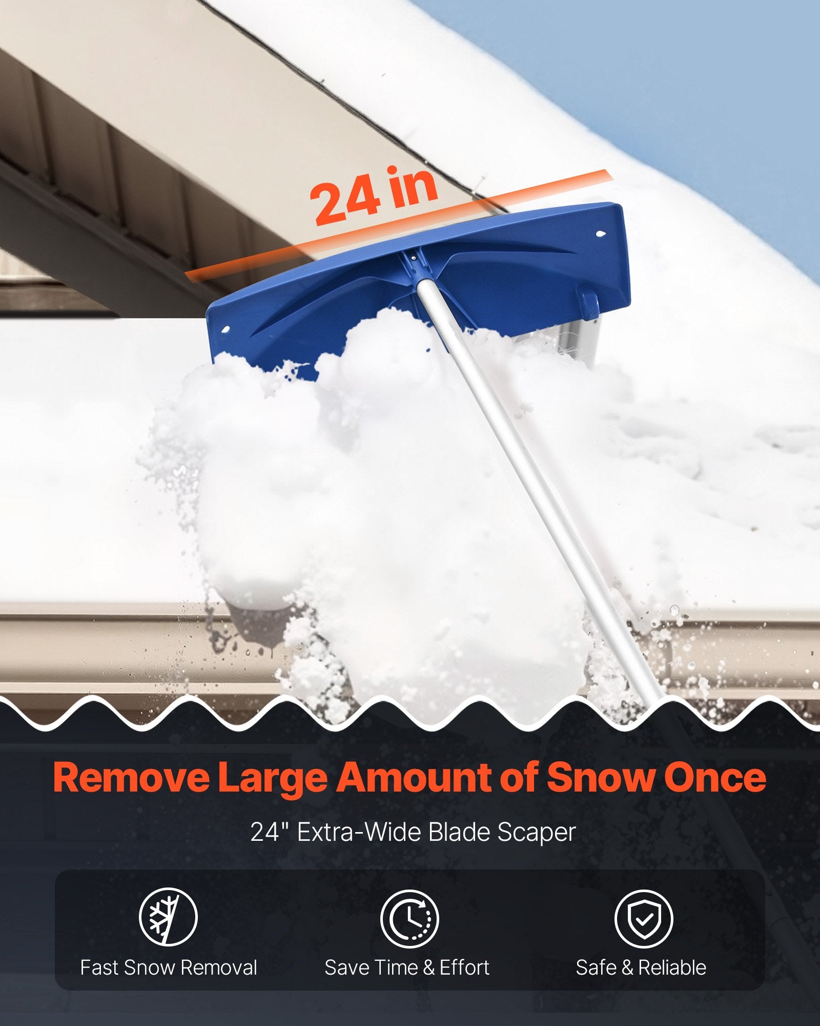 Snow Roof Rake 60cm PP Plastic Blade 1.18-5.55m Adjustable with Wheels Anti-Slip