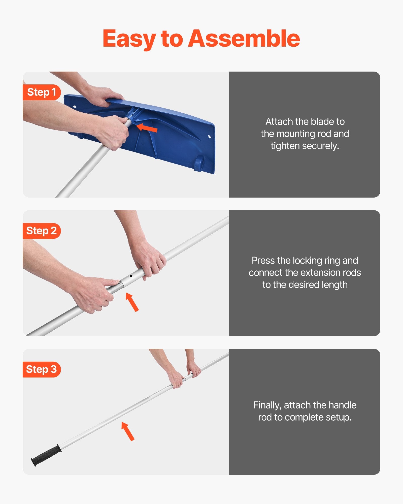Snow Roof Rake 60cm PP Plastic Blade 1.18-5.55m Adjustable with Wheels Anti-Slip