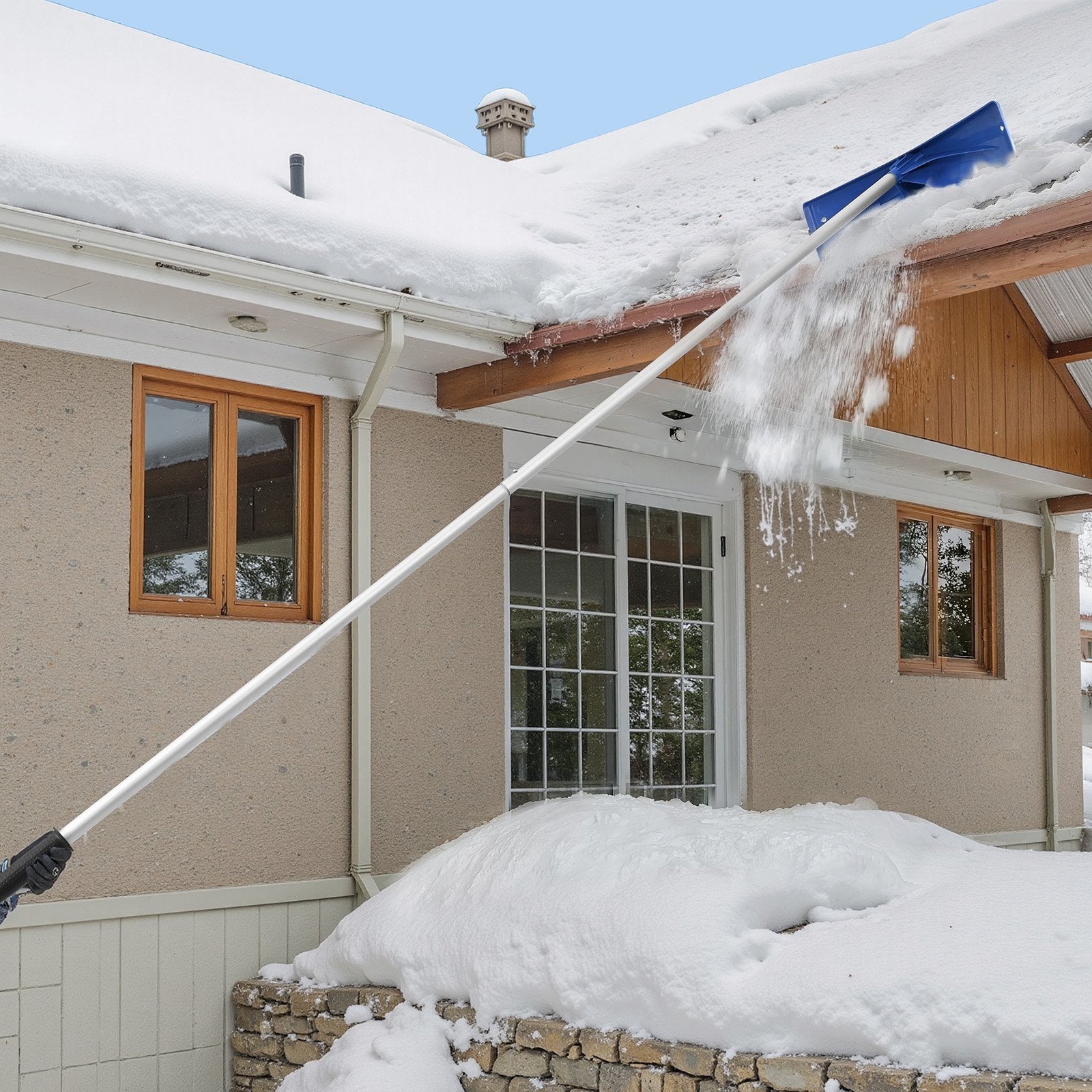 Snow Roof Rake 60cm PP Plastic Blade 1.18-5.55m Adjustable with Wheels Anti-Slip
