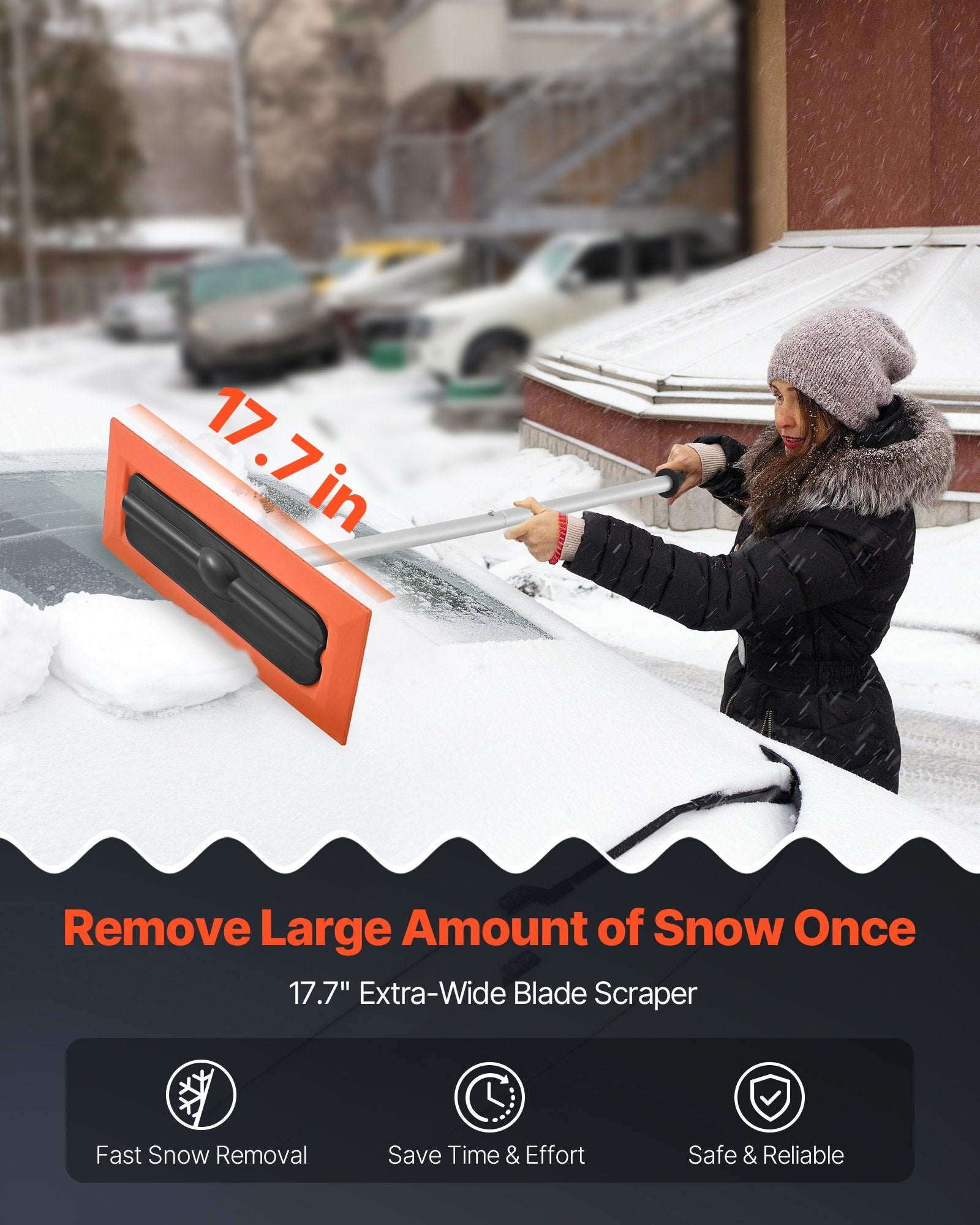 Snow Roof Rake 1.2m Long Reach 45cm Foam Blade Non-Slip Handle Lightweight