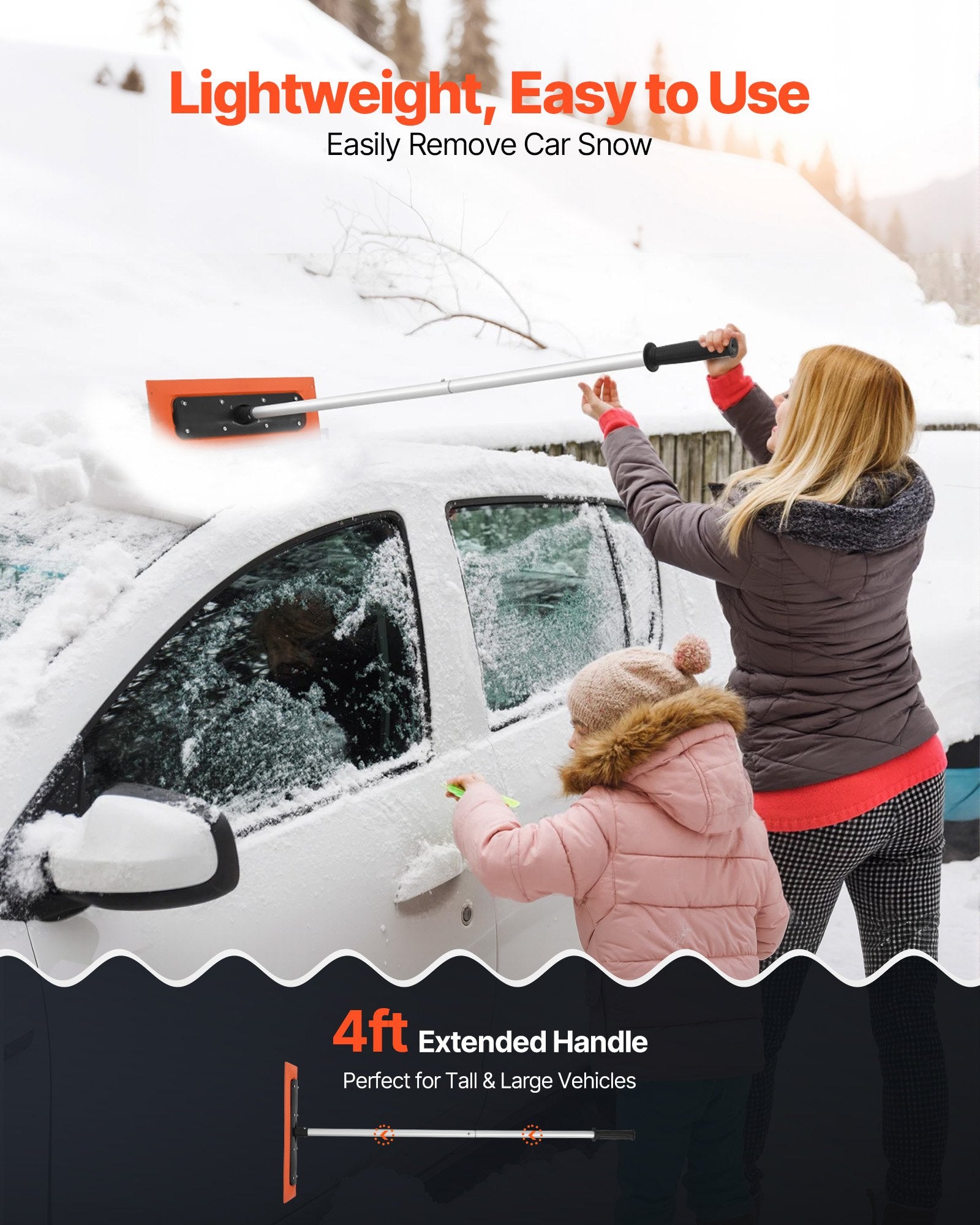 Snow Roof Rake 1.2m Long Reach 45cm Foam Blade Non-Slip Handle Lightweight