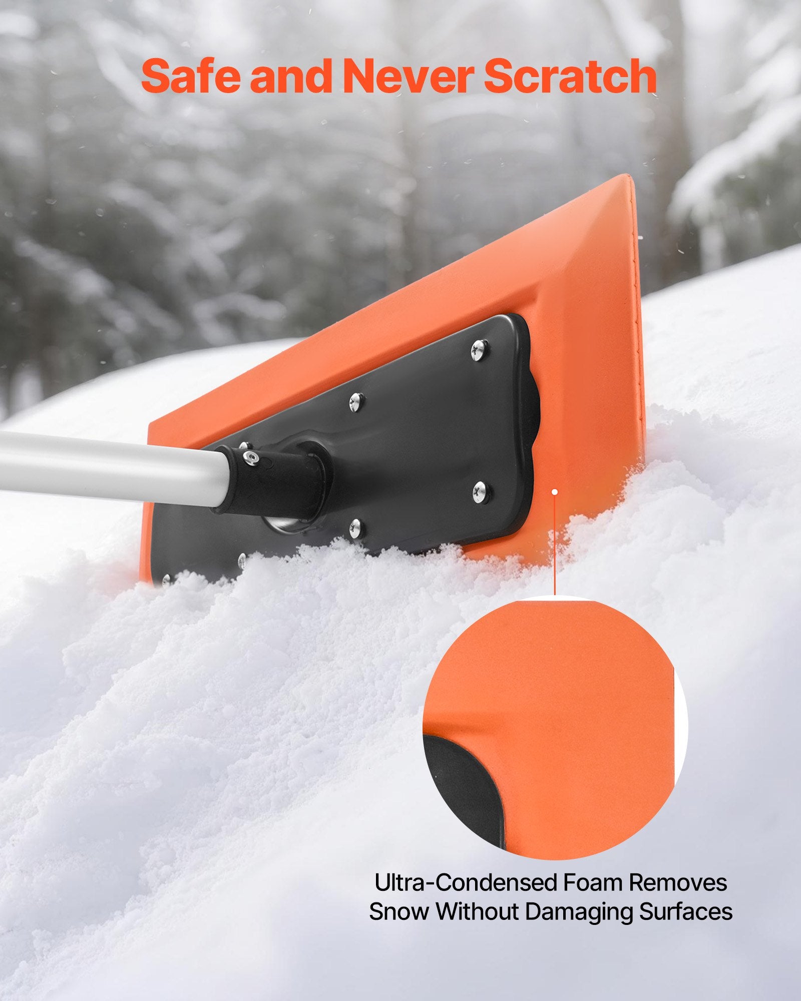Snow Roof Rake 1.2m Long Reach 45cm Foam Blade Non-Slip Handle Lightweight