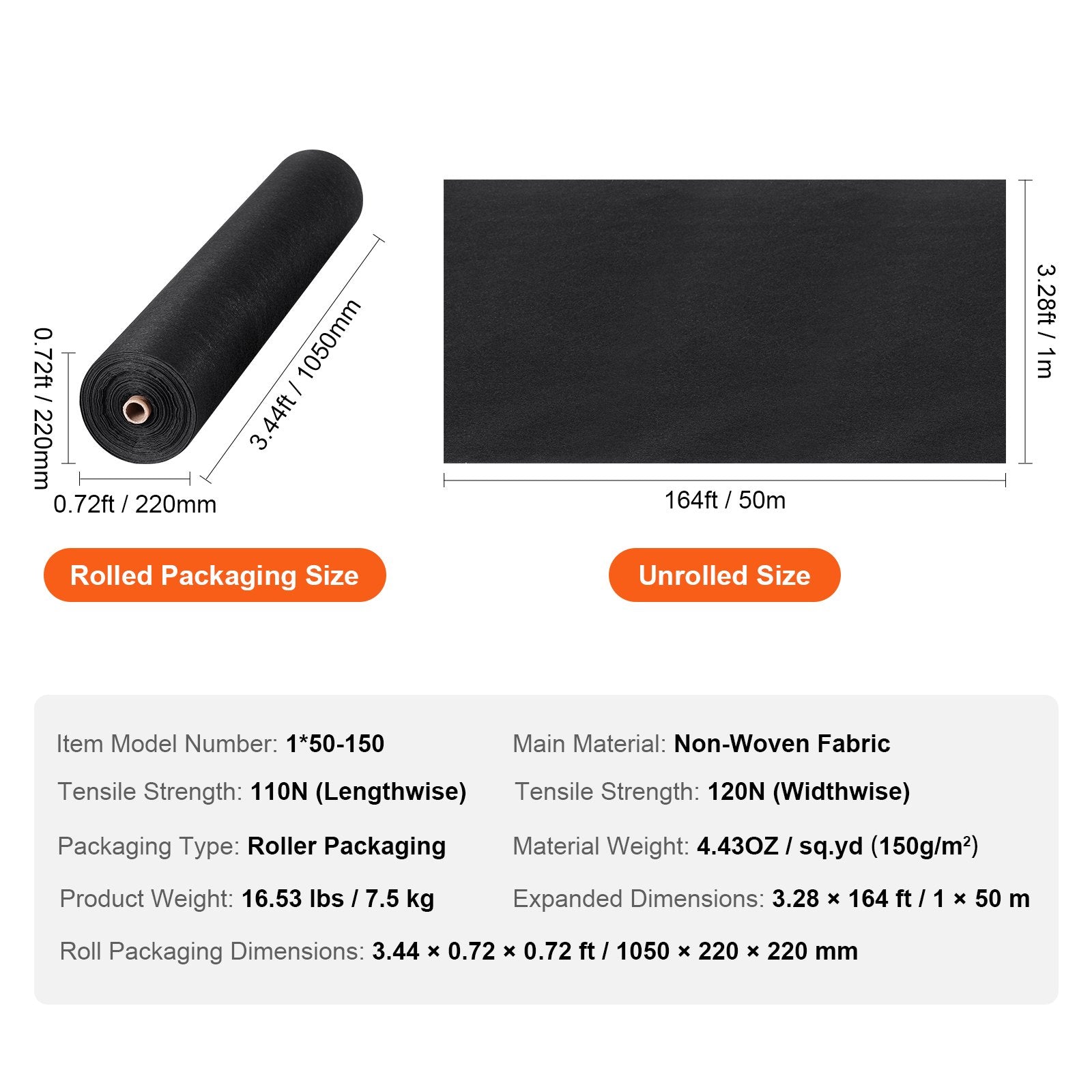 Driveway Fabric 1x50m Non Woven Geotextile Weed Barrier Fabric