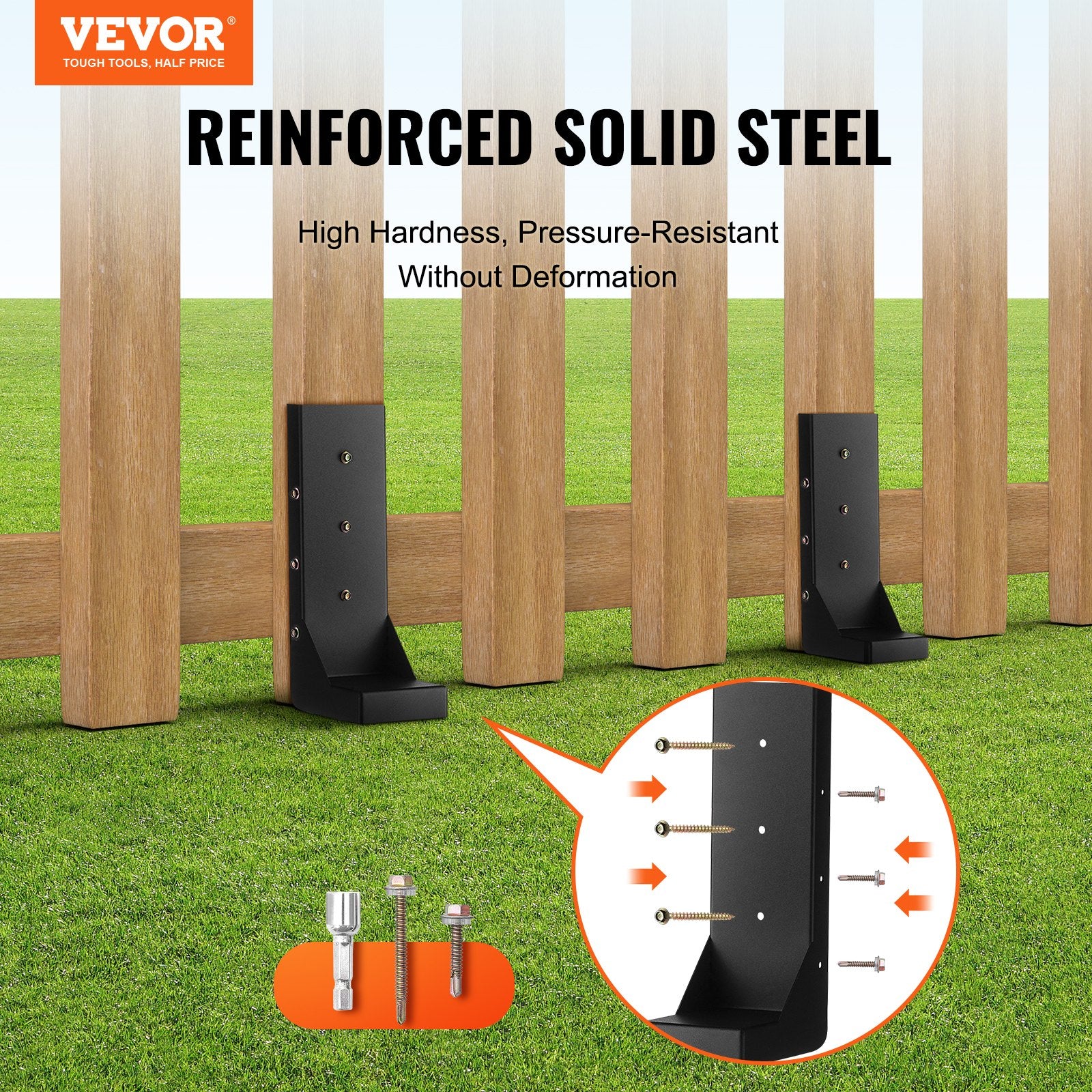 Fence Post Anchor Repair Kit 6Pack 8.9x8.9cm Steel Support Stakes for Wood Fence