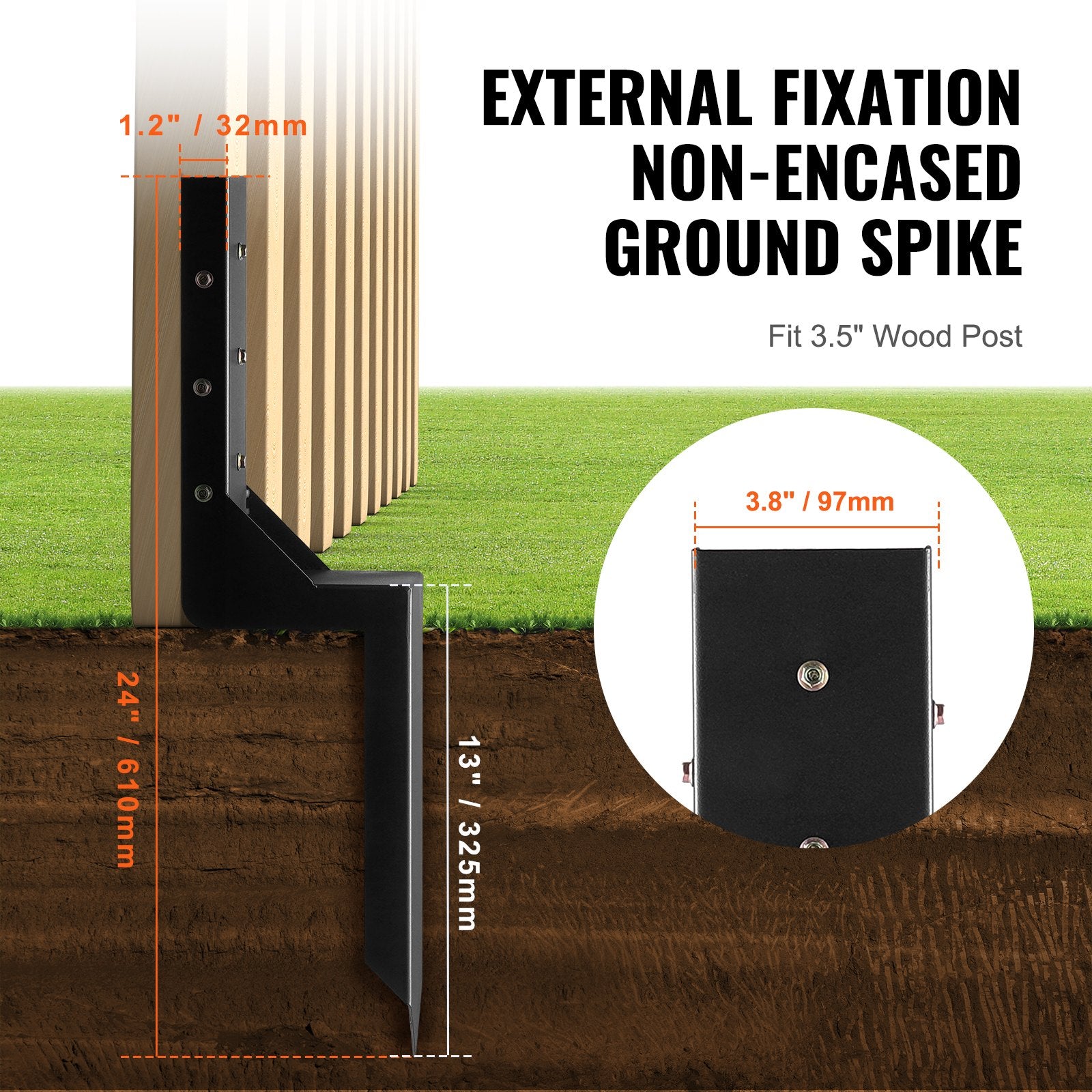 Fence Post Anchor Repair Kit 6Pack 8.9x8.9cm Steel Support Stakes for Wood Fence