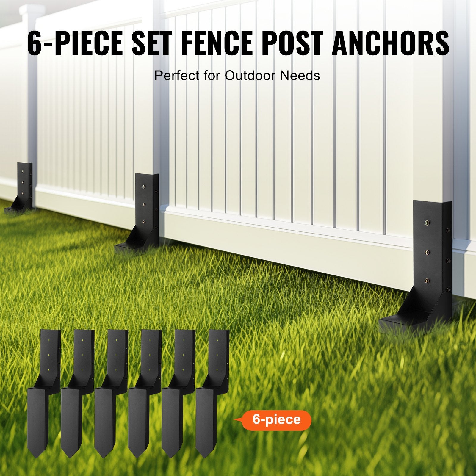 Fence Post Anchor Repair Kit 6Pack 8.9x8.9cm Steel Support Stakes for Wood Fence