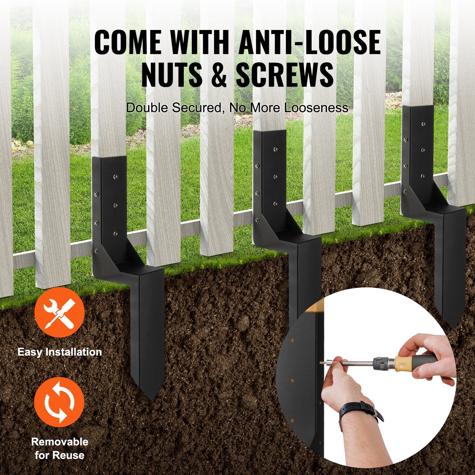 Fence Post Anchor Repair Kit 6Pack 8.9x8.9cm Steel Support Stakes for Wood Fence