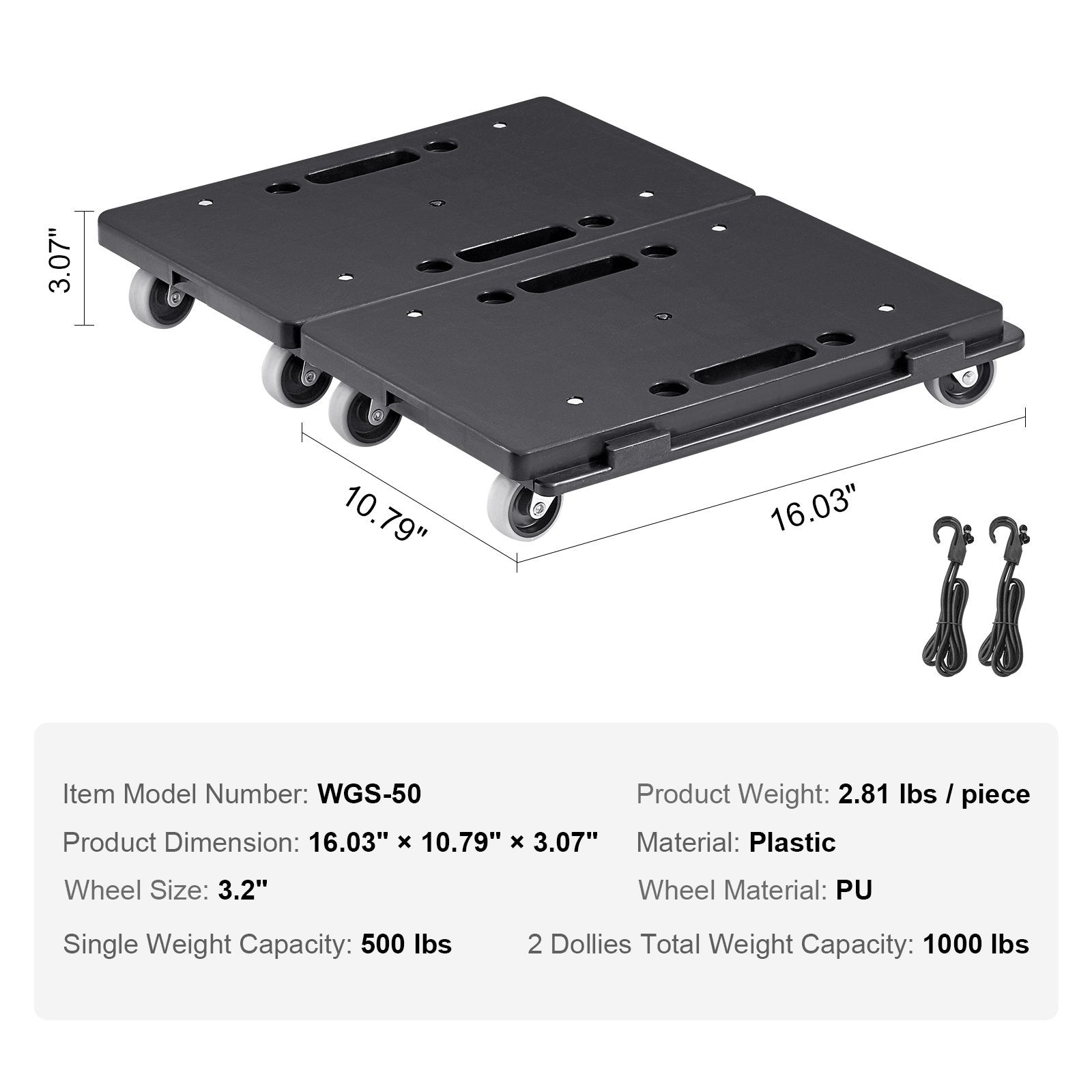 Furniture Dolly 500lb Capacity, 4-Wheel Heavy Duty Moving Rollers, 2 Pack