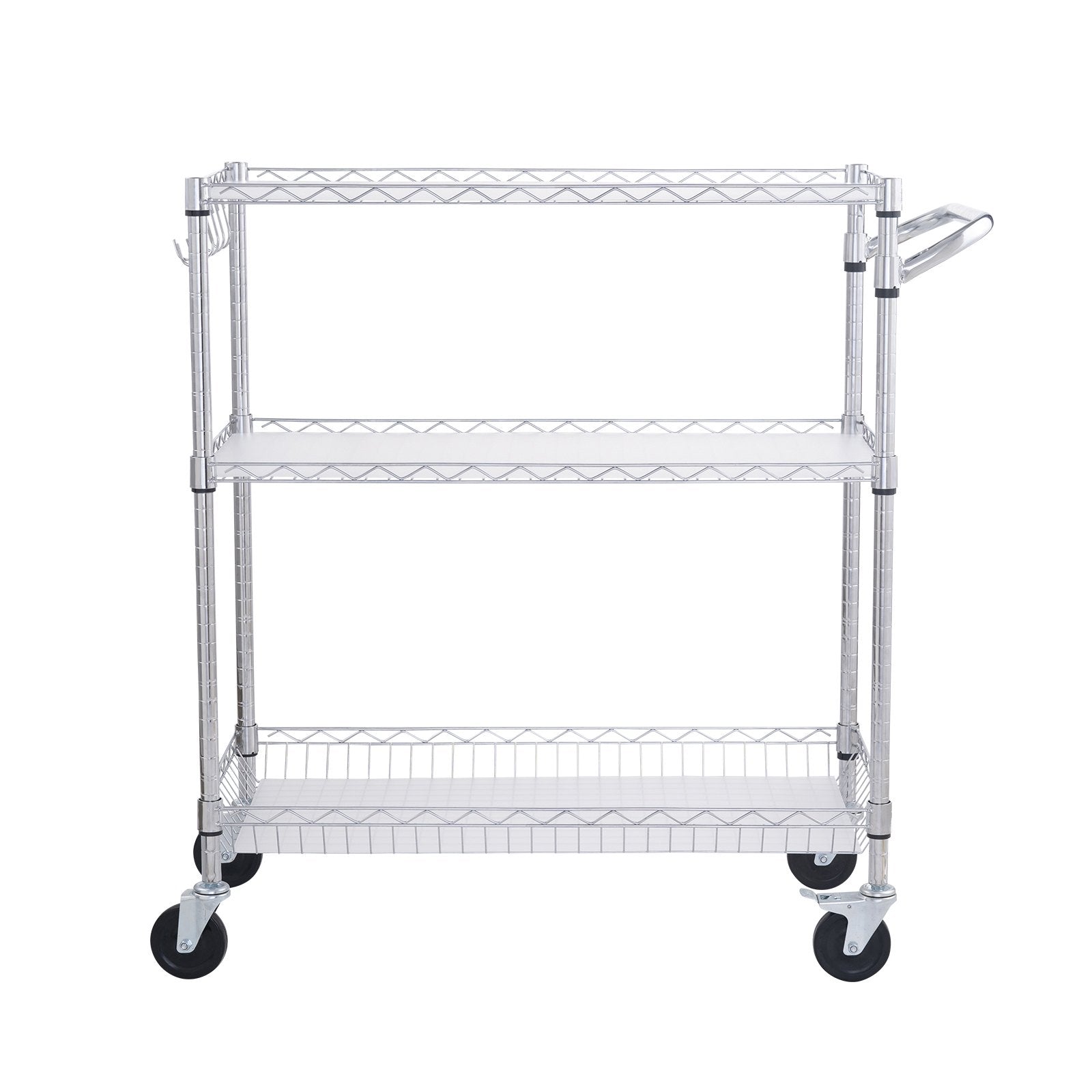 Kitchen Utility Cart 3-Tier Wire Rolling  Service Cart Metal Storage Trolley