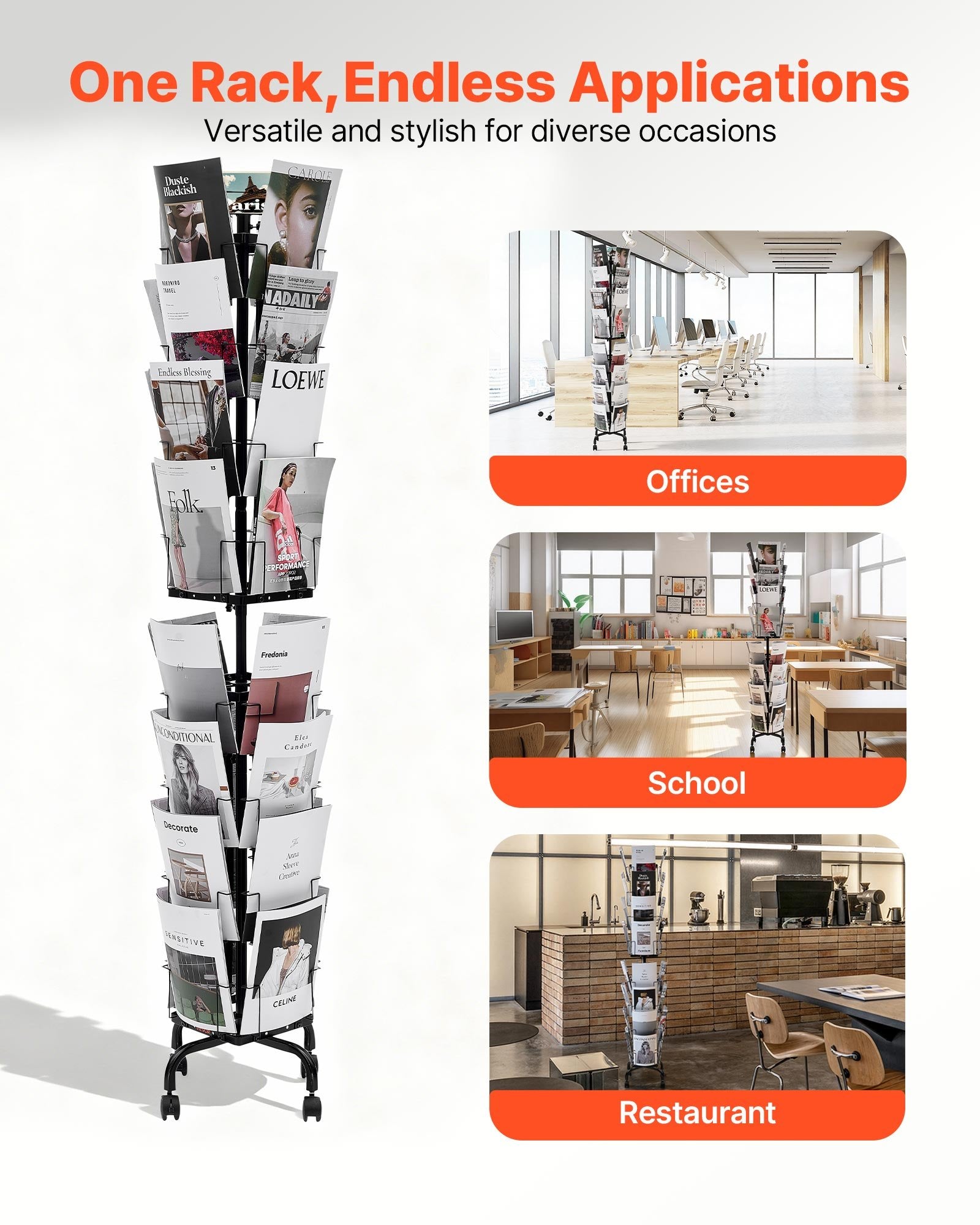 Greeting Cards Display Rack 32 Pockets 360° Spinning Stand Sign Holder Wheels