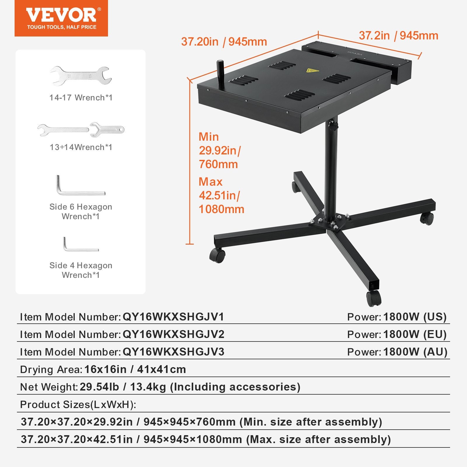 Flash Dryer 16x16in Screen Printing 0-750℉ w/Adjustable Stand 360° Rotation